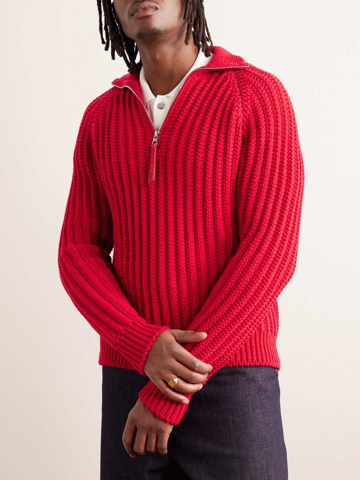 Loewe Fisherman Ribbed Wool Half-zip Sweater in Red for Men | Lyst