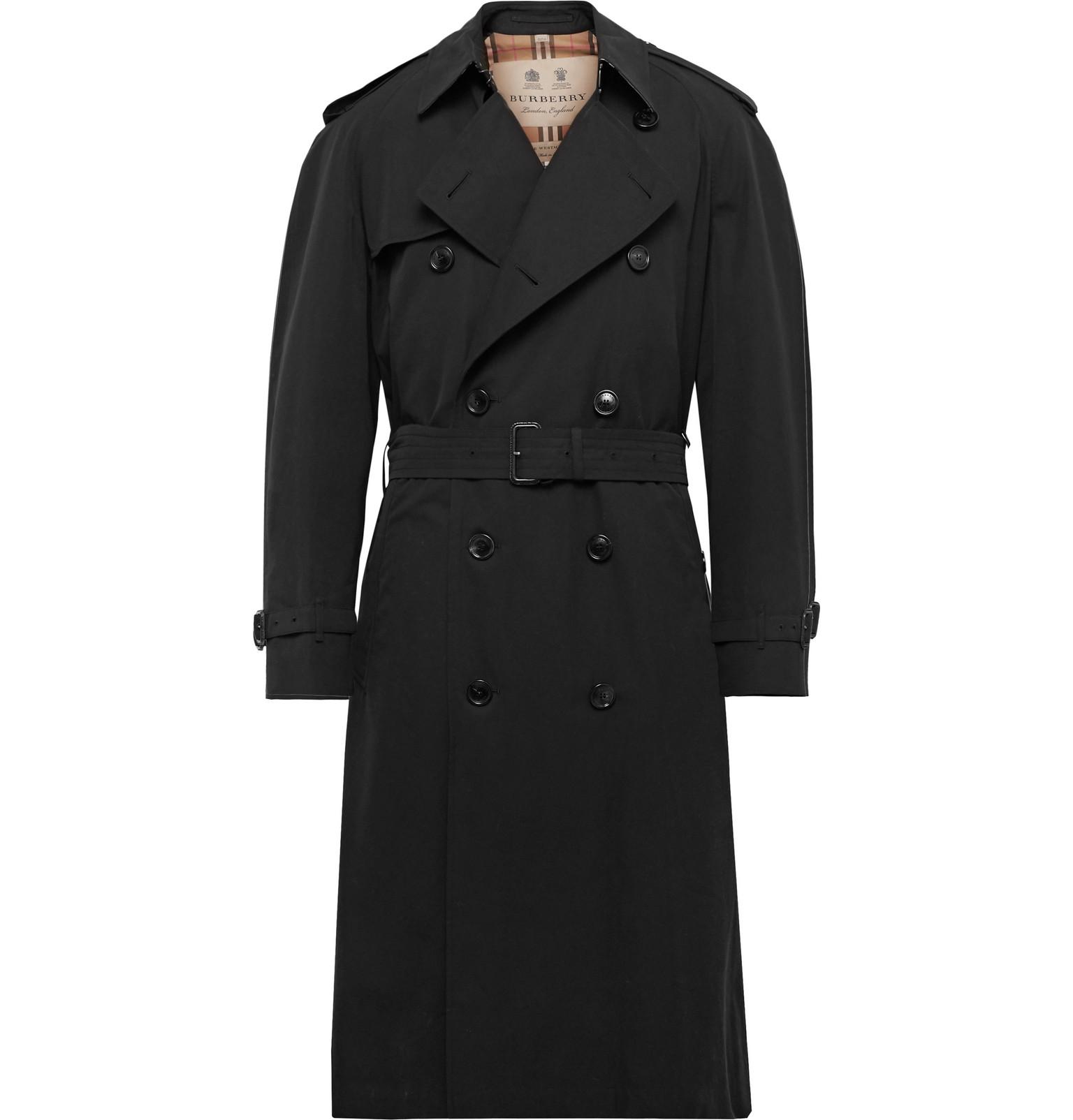 Burberry Westminster Extra Long Cotton-gabardine Trench Coat in Black ...