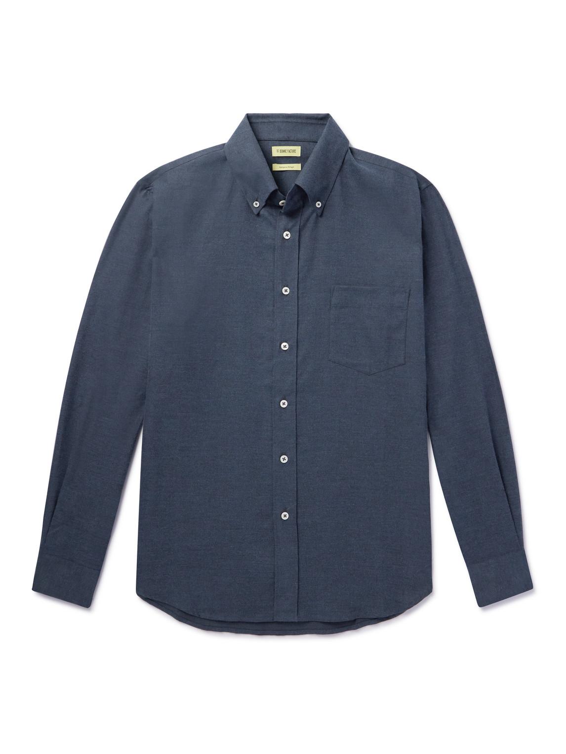 De Bonne Facture Button-down Collar Cotton-flannel Overshirt in Blue for  Men | Lyst
