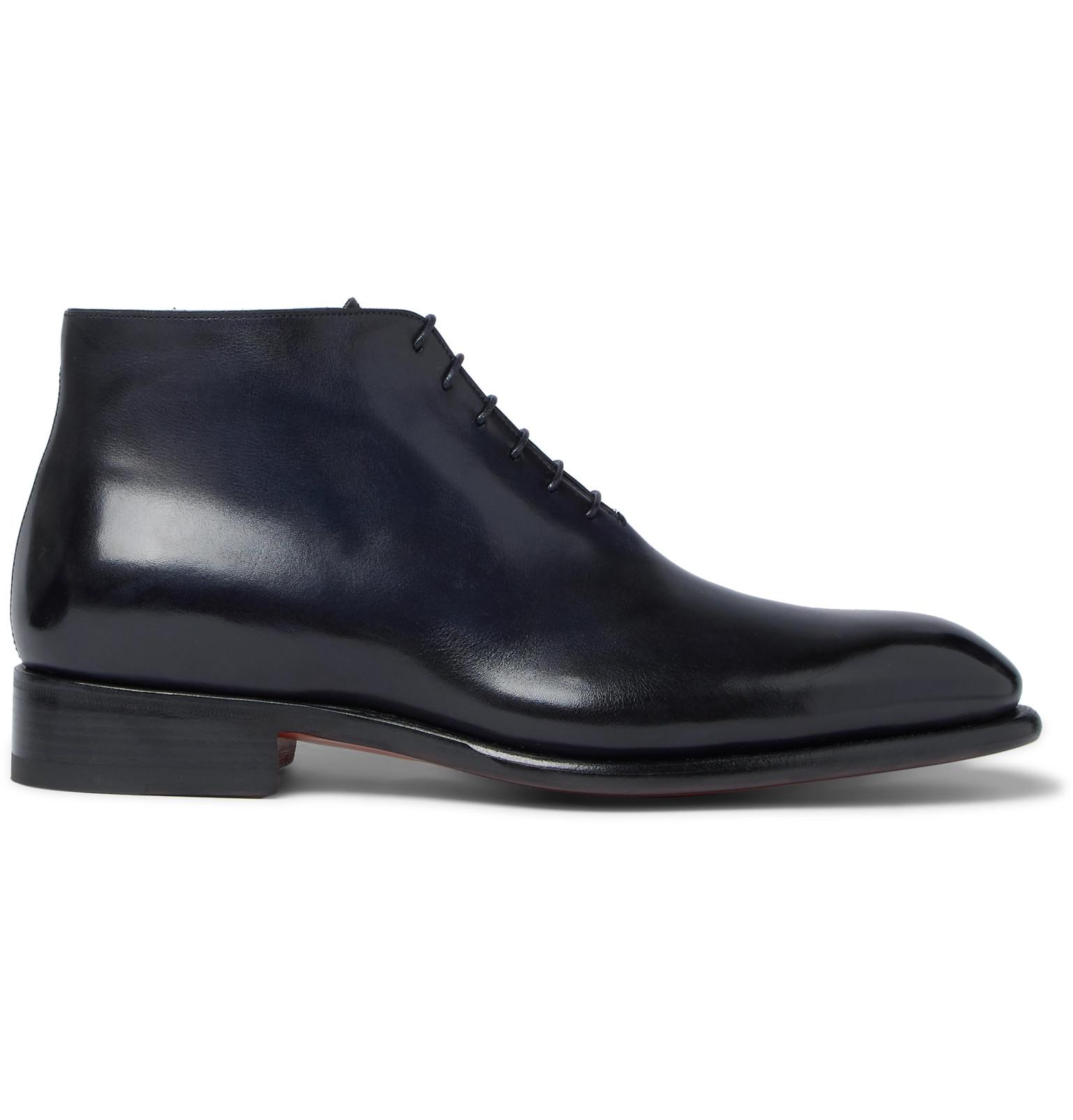 Santoni Whole-cut Burnished-leather Oxford Boots in Navy (Blue) for Men ...