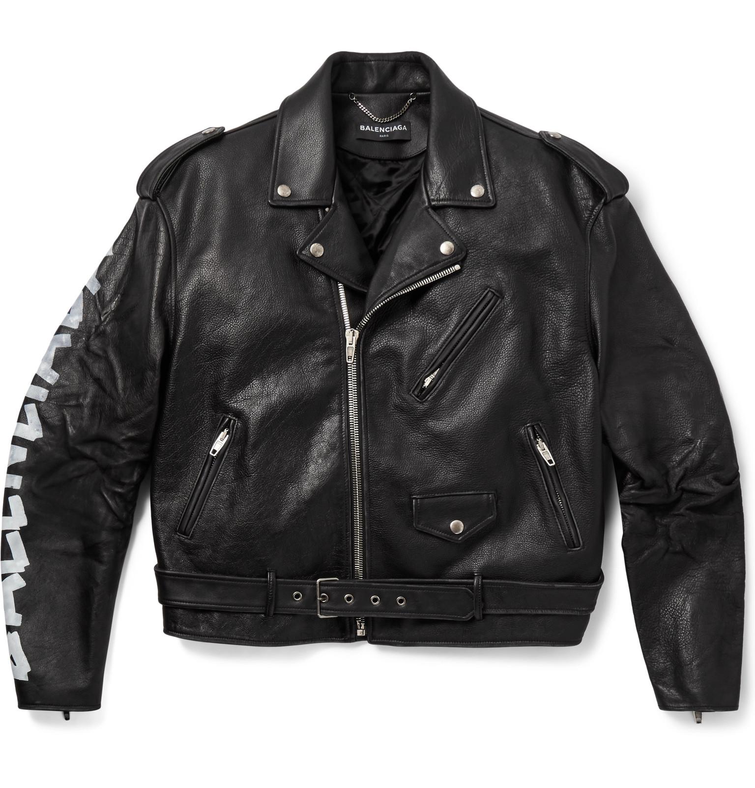 Balenciaga Black and White Leather Motorcycle Jacket  BlackSkinny