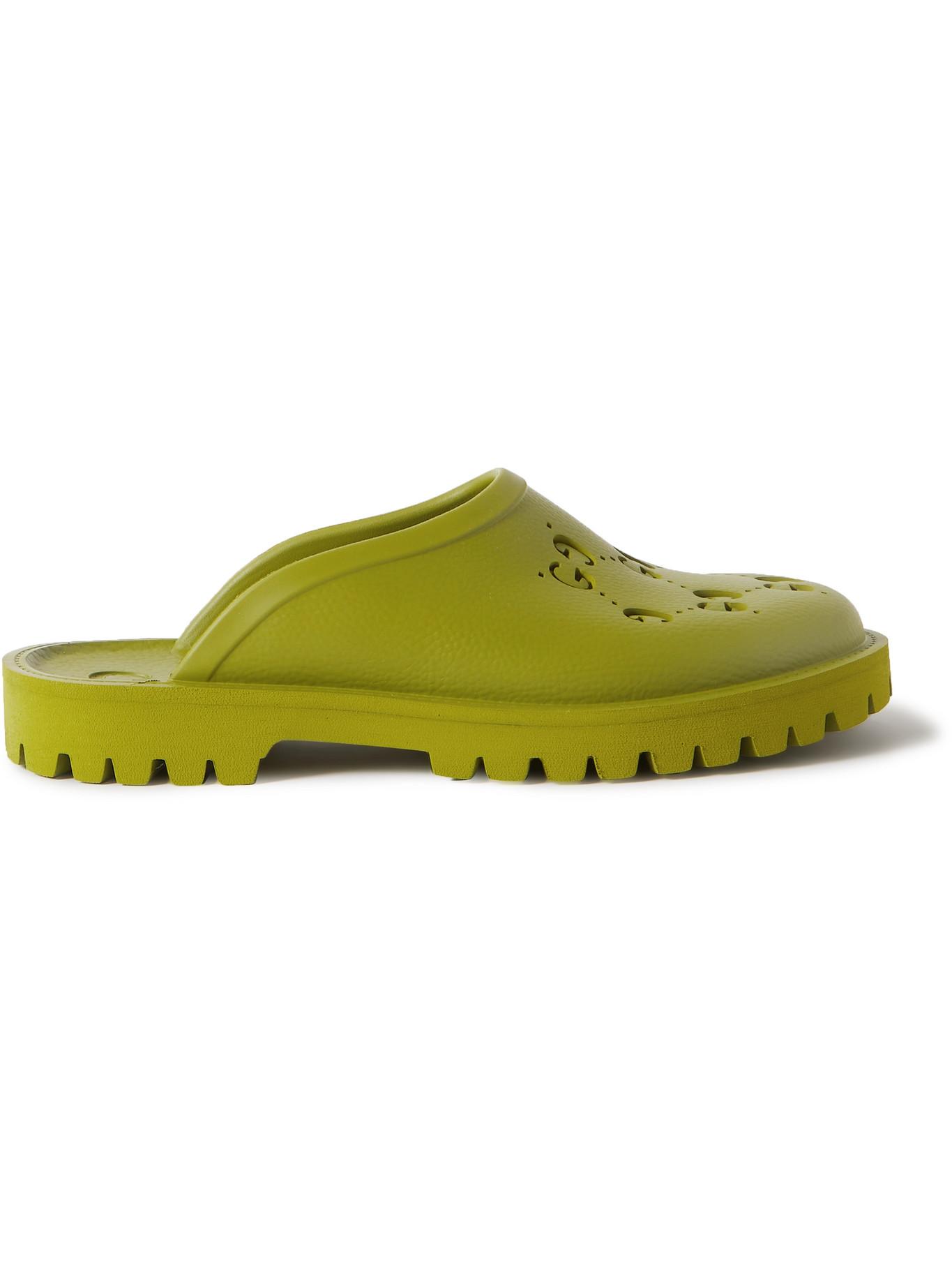 Gucci Logo-perforated Rubber Slides in Green for Men | Lyst