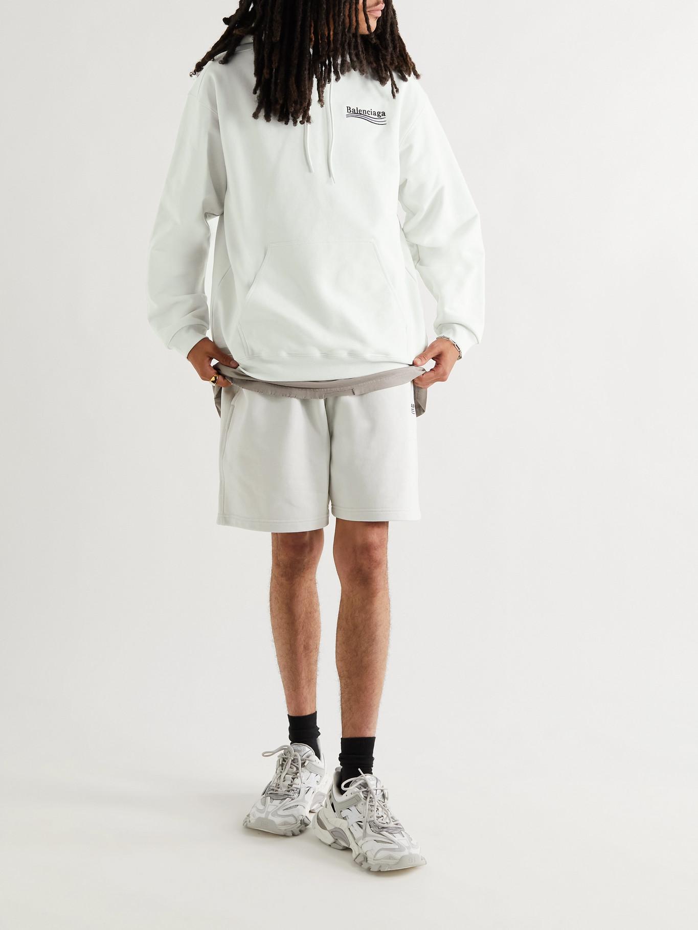 Balenciaga Logo-embroidered Cotton-jersey Hoodie in White for Men - Lyst