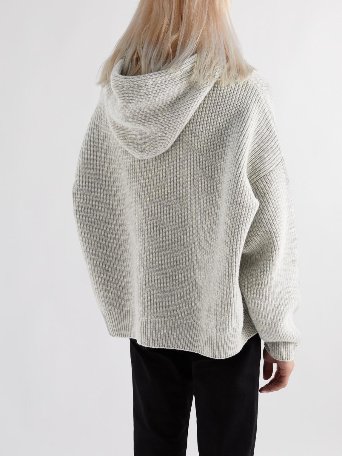 Celine Logo-appliquéd Ribbed Wool Hoodie in Grey for Men
