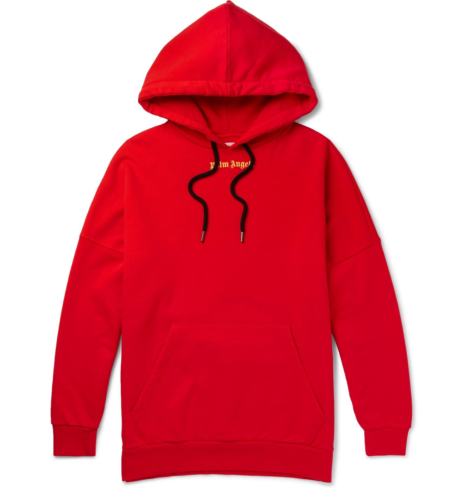 Palm Angels Cotton Over The Head Logo Hooded Sweatshirt in Red Yellow ...
