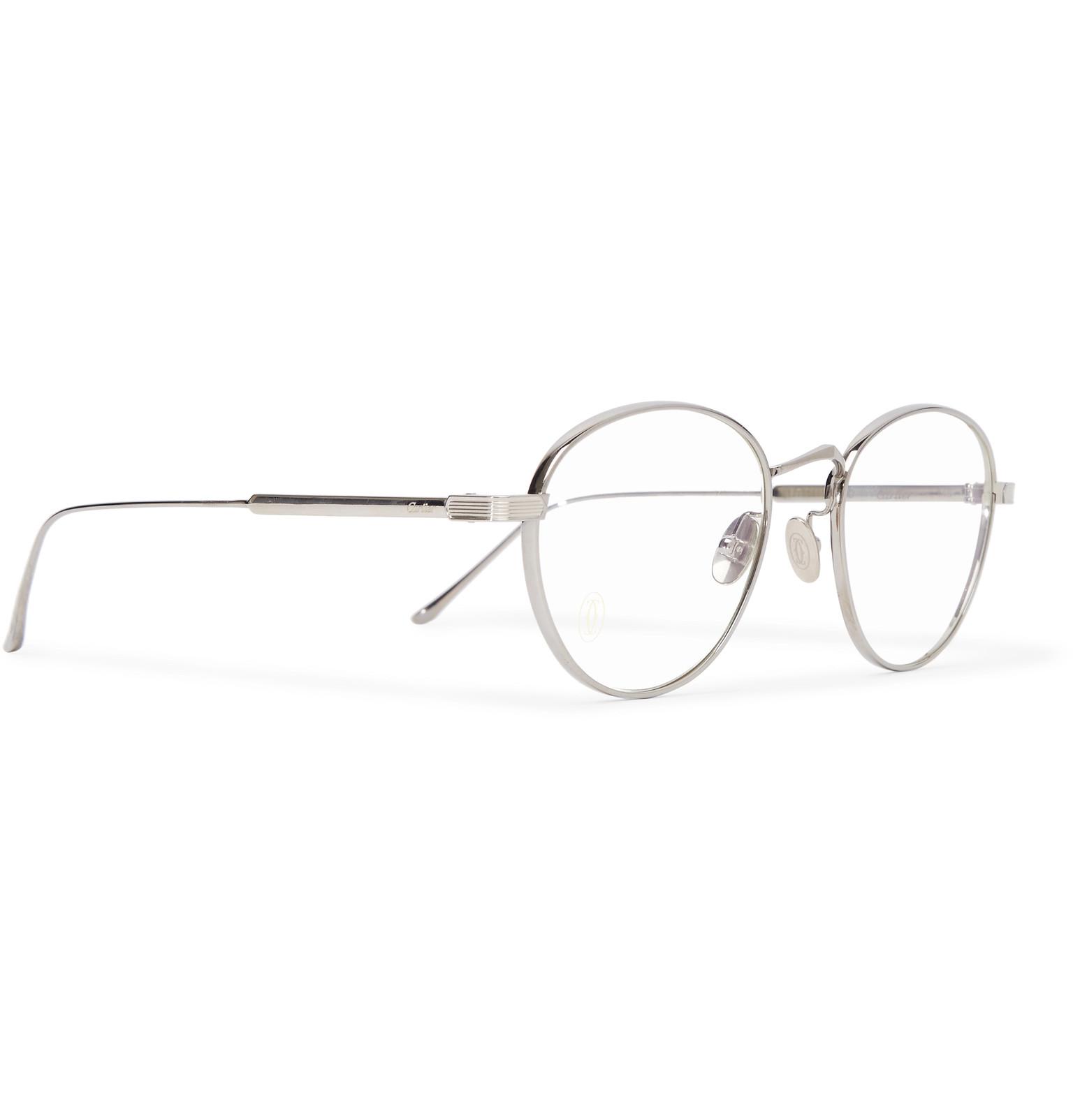 Cartier Signature C De Cartier Round Frame Silver Tone And Ruthenium Optical Glasses In Metallic