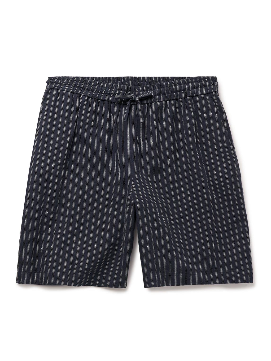 De Bonne Facture Straight-leg Striped Linen And Cotton-blend Drawstring  Shorts in Blue for Men | Lyst