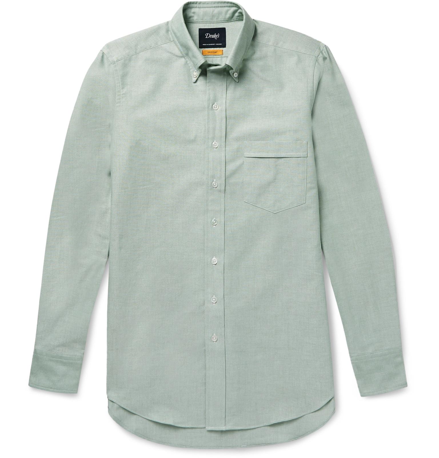 Drake's Easyday Slimfit Buttondown Collar Cotton Oxford Shirt in Light Green (Green) for Men