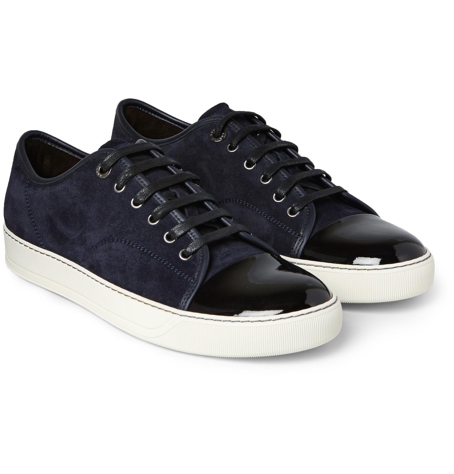 Lanvin Cap-toe Suede And Patent-leather Sneakers in Blue for Men | Lyst