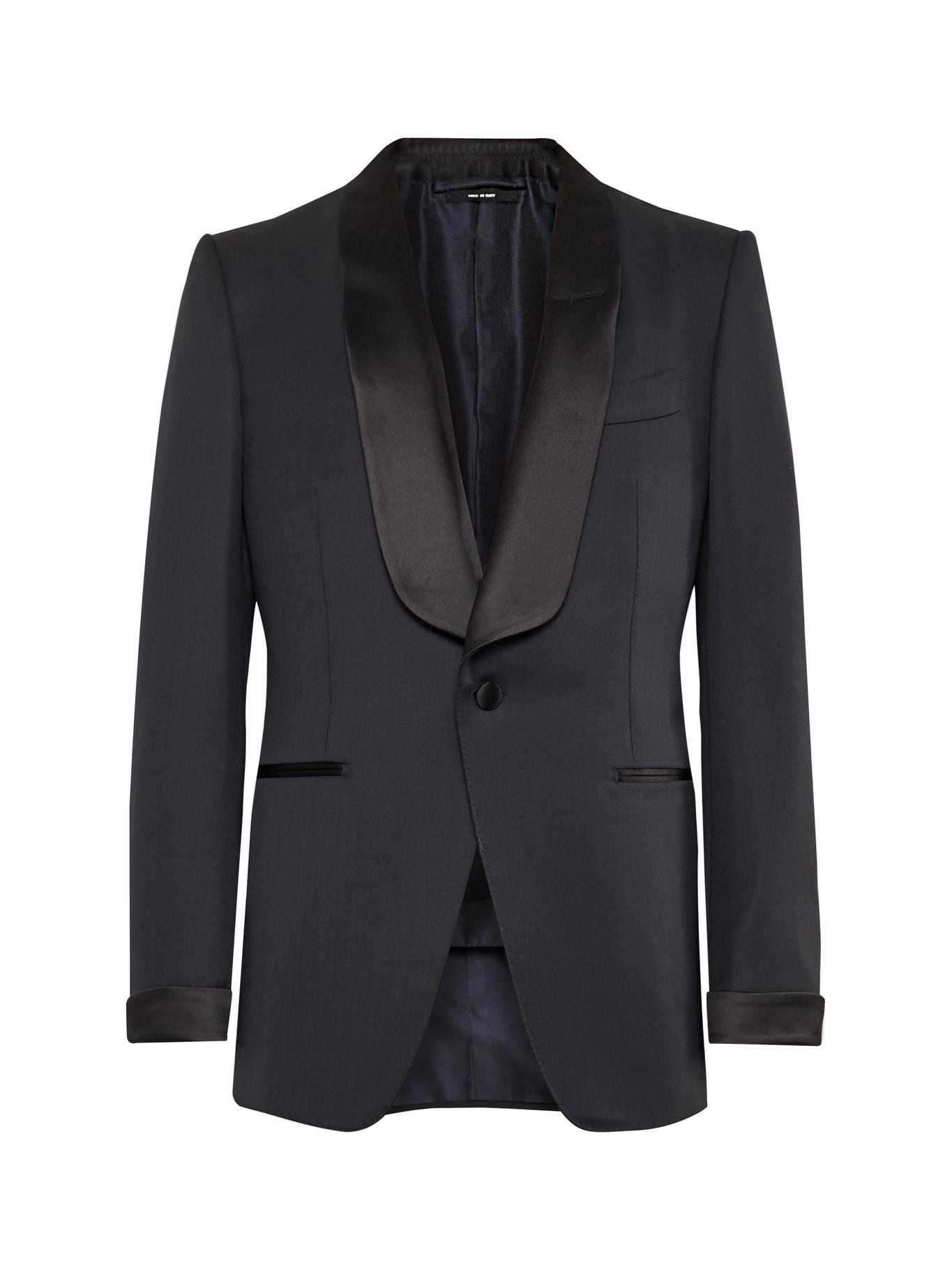 Tom Ford Midnight-blue Satin-trimmed Wool And Mohair-blend Tuxedo ...