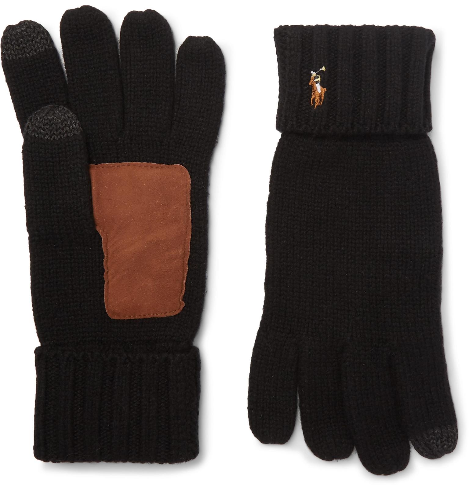 Polo Ralph Lauren Touchscreen Merino Wool And Suede Gloves in Black for Men  - Lyst