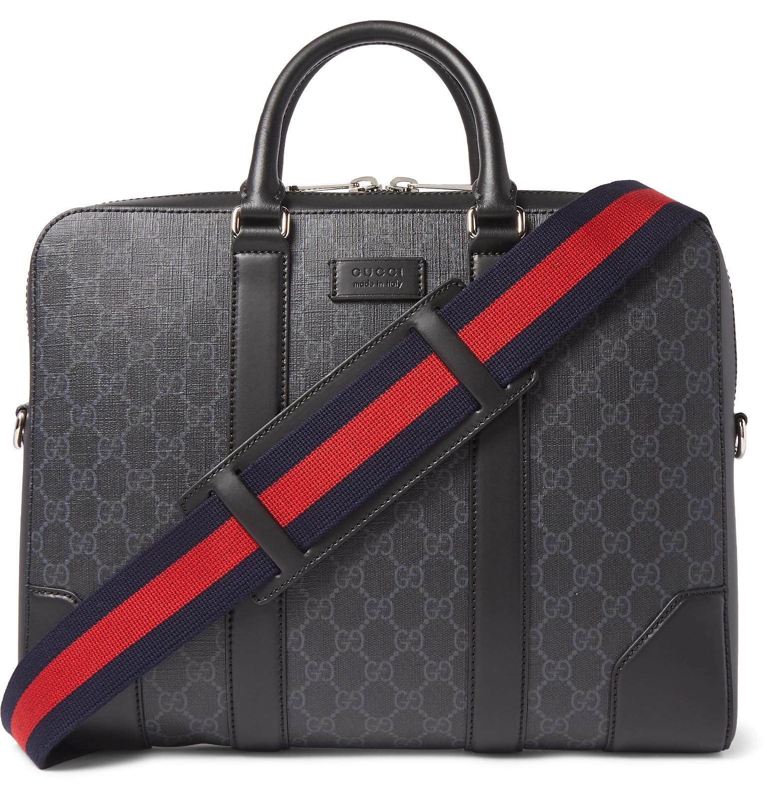 Gucci Leather-trimmed Monogrammed Coated-canvas Briefcase in Black for Men - Lyst