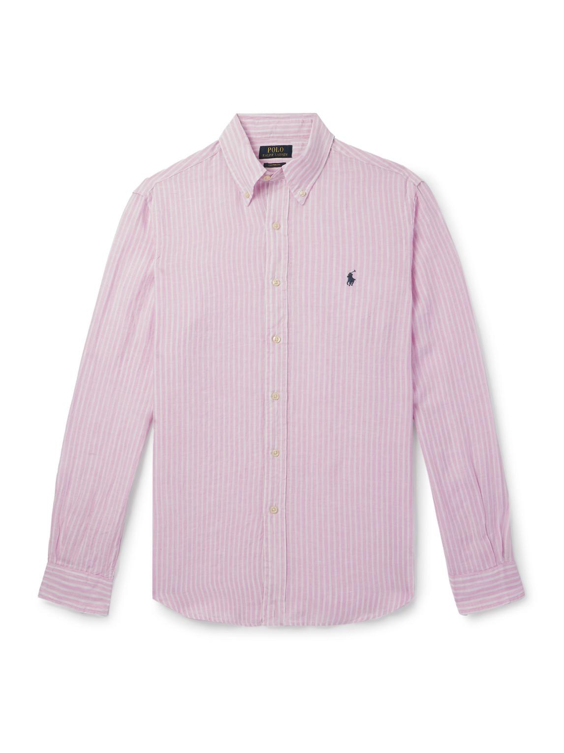 スウェット・トレーナー RALPH LAUREN Logo Embroidered Cotton Striped Shirt Pink Polo Ralph Lauren embroidered-logo Striped Shirt | Pink