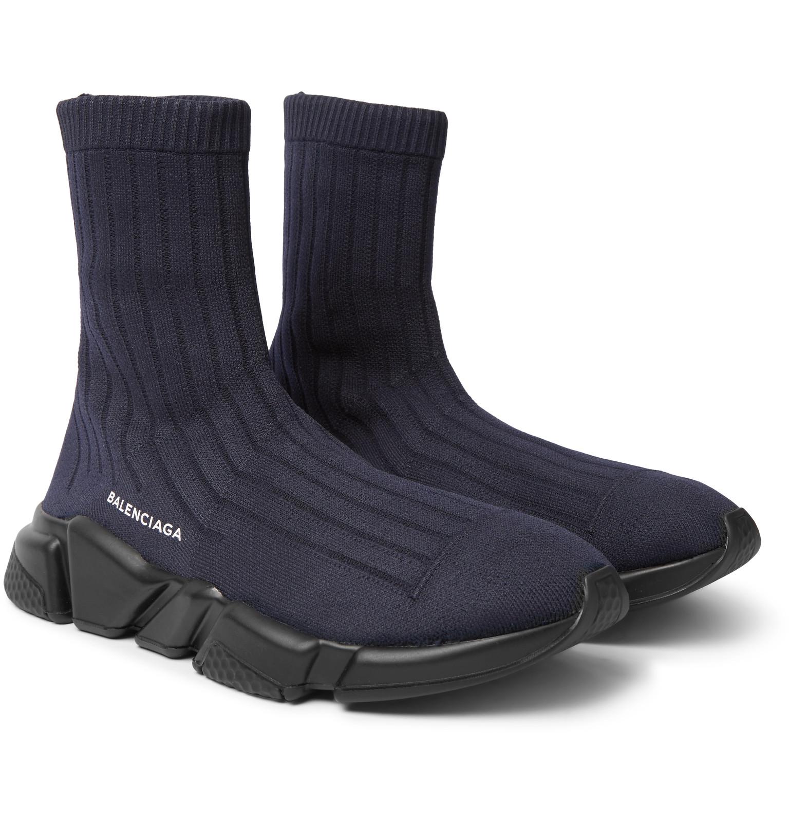 Balenciaga Denim Speed Sock Stretch-knit Sneakers in Navy (Blue) for