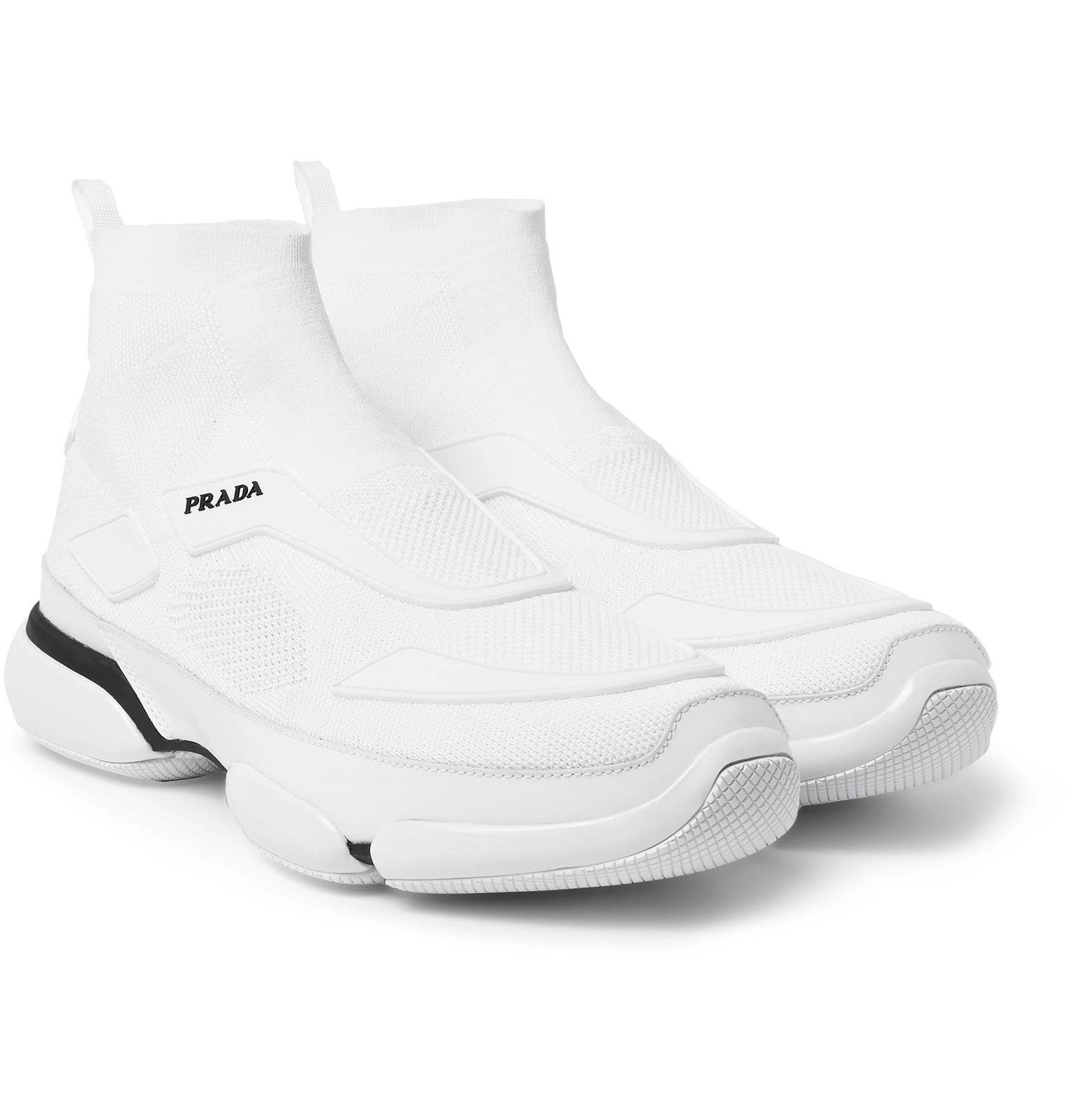 Prada Cloudbust Stretch-knit And Rubber High-top Slip-on Sneakers in White  for Men - Lyst
