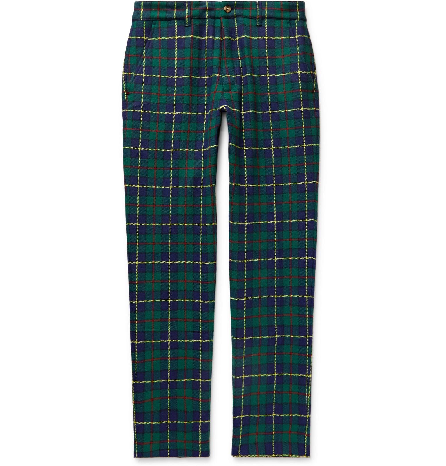 Aimé Leon Dore Slim-fit Checked Wool-blend Trousers in Green for Men - Lyst