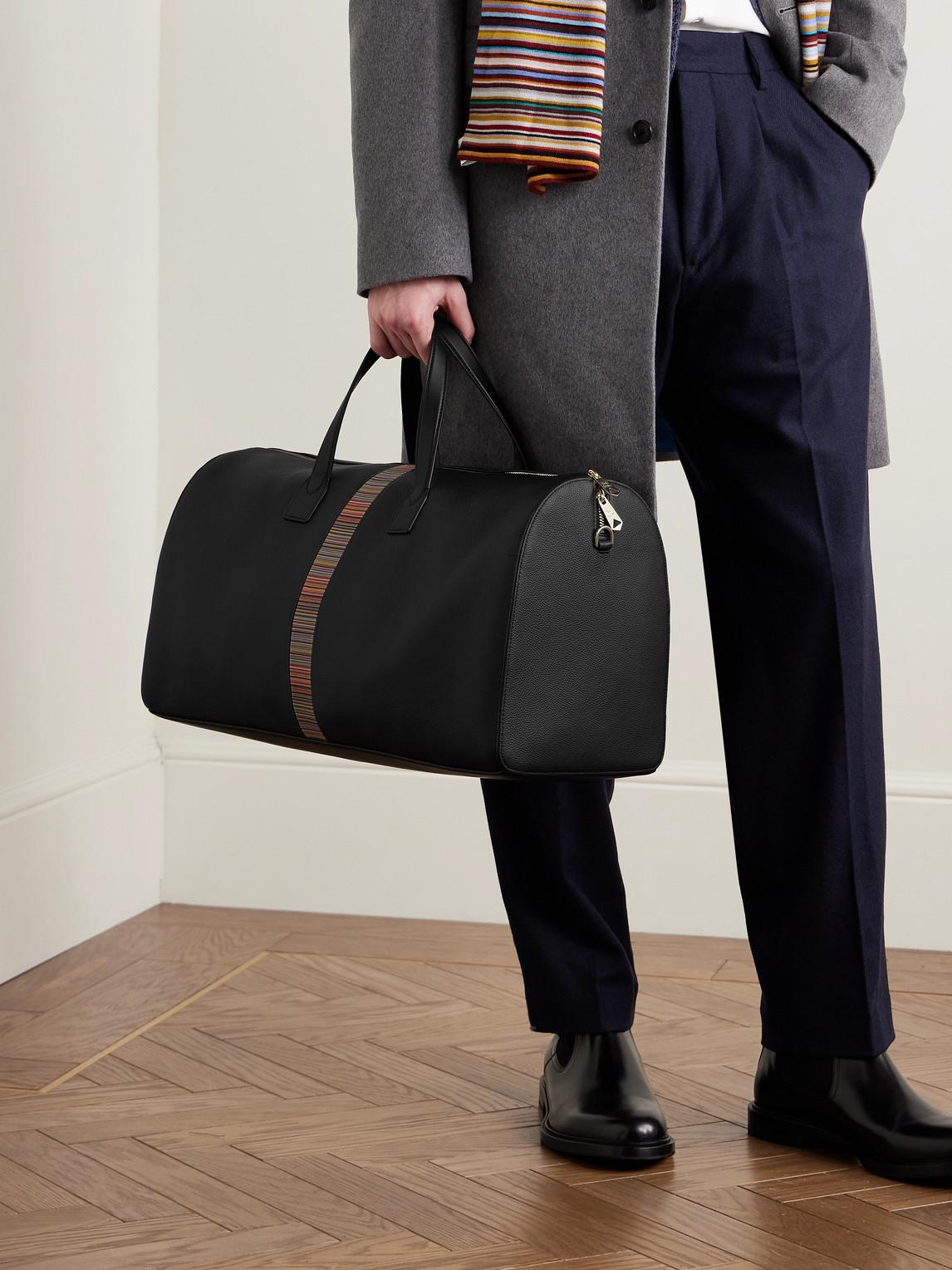 Paul Smith Striped Full-Grain Leather Holdall in Black for Men