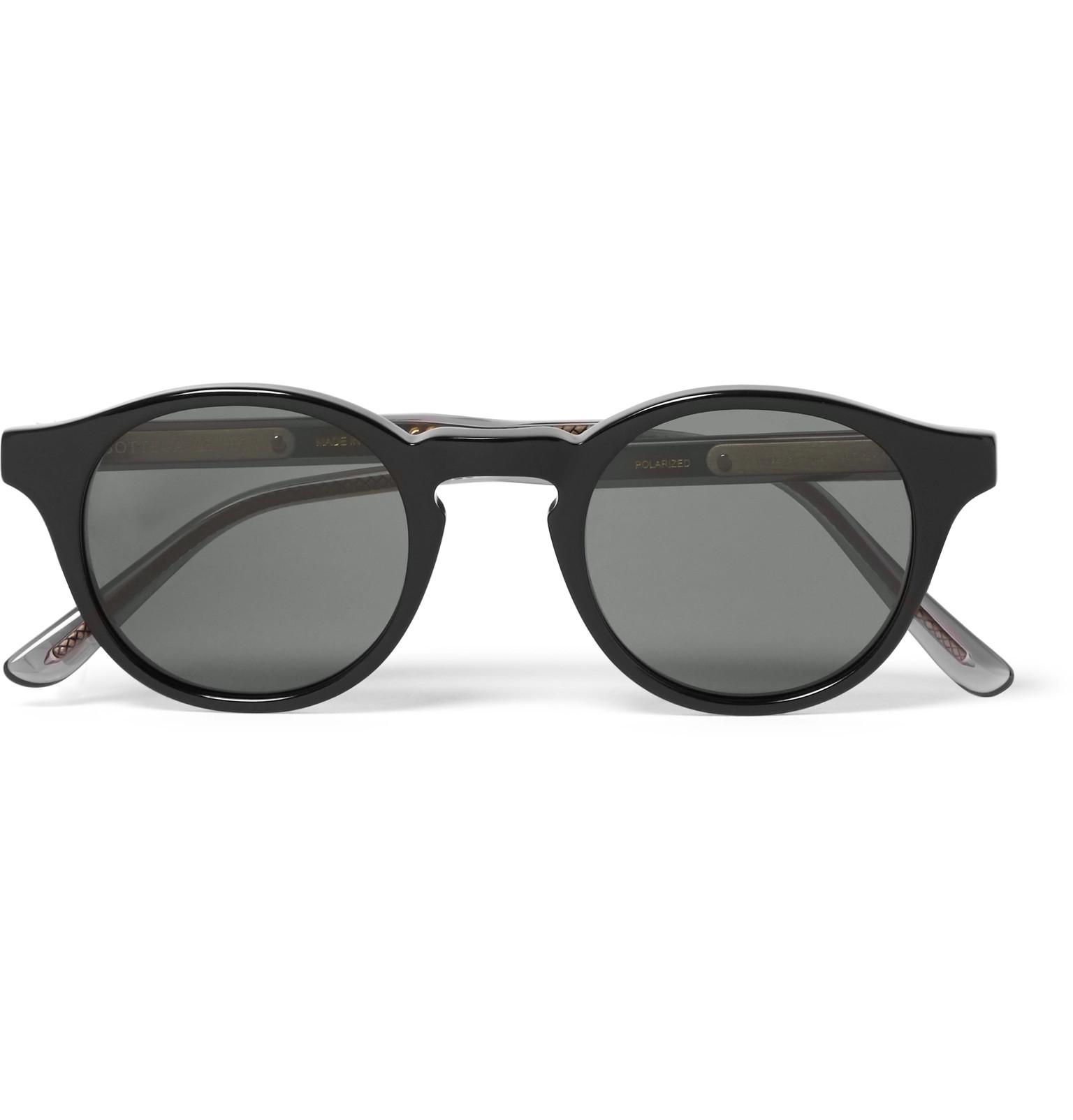 Bottega Leather Roundframe Acetate And Gunmetaltone Polarised