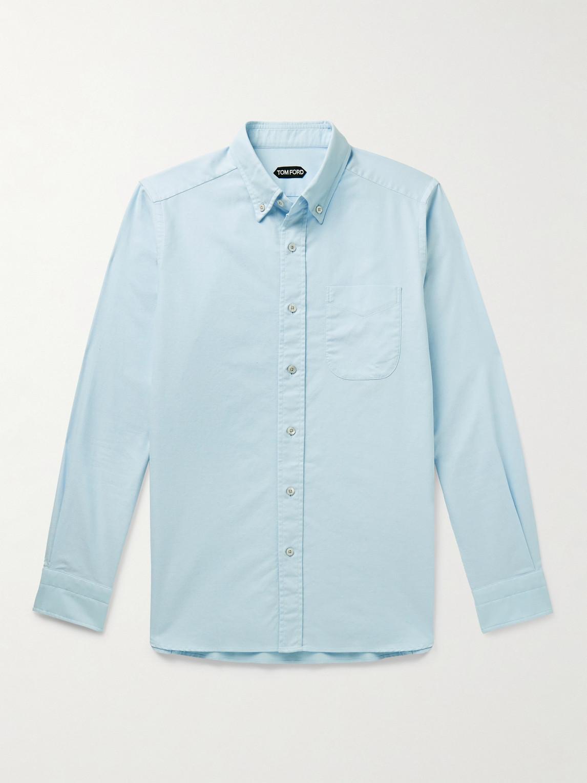 Tom Ford Button-Down Collar Cotton Oxford Shirt in Blue for Men