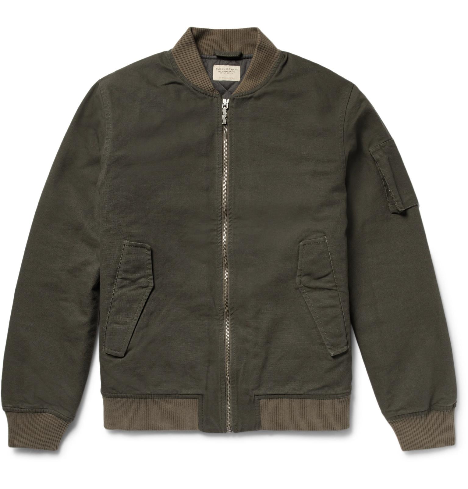 Nudie Jeans Alexander Organic Cotton-canvas Bomber Jacket in Green for ...