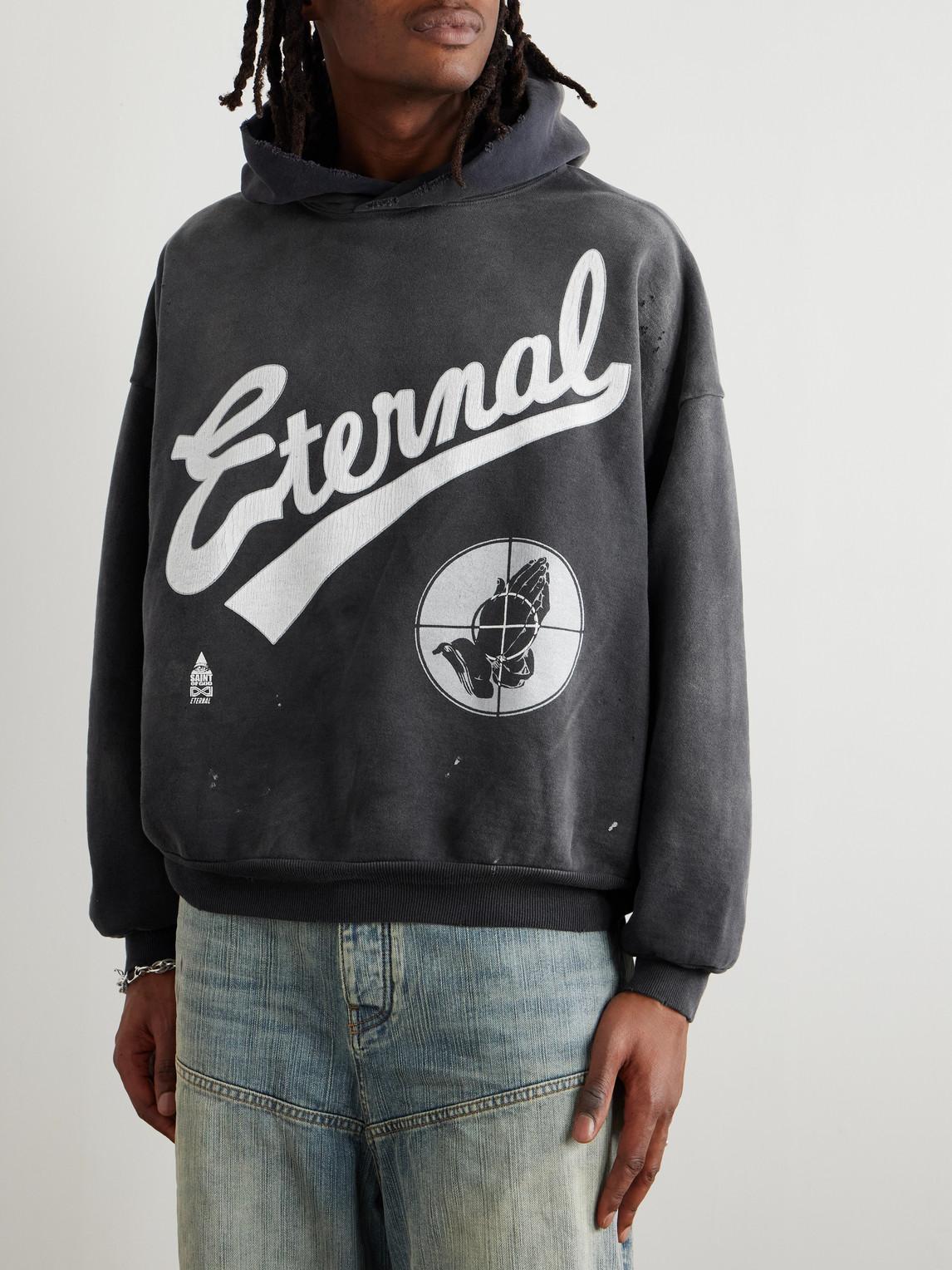 SAINT Mxxxxxx Fear Of God Distressed Logo-Print Cotton-Jersey