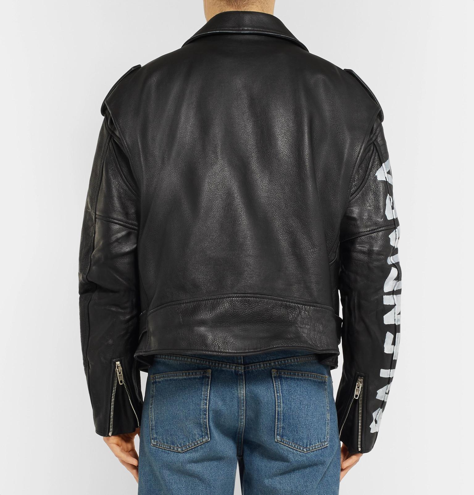 Balenciaga Printed Leather Biker Jacket in Black for Men | Lyst