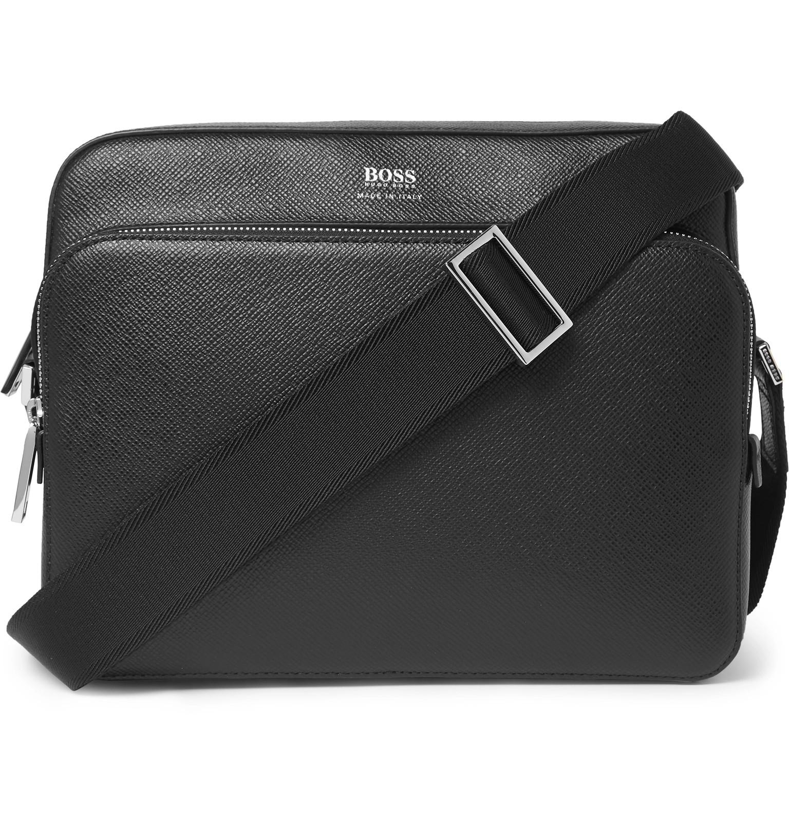 BOSS by HUGO BOSS Cross-grain Leather Messenger Bag in Black for Men | Lyst  Canada