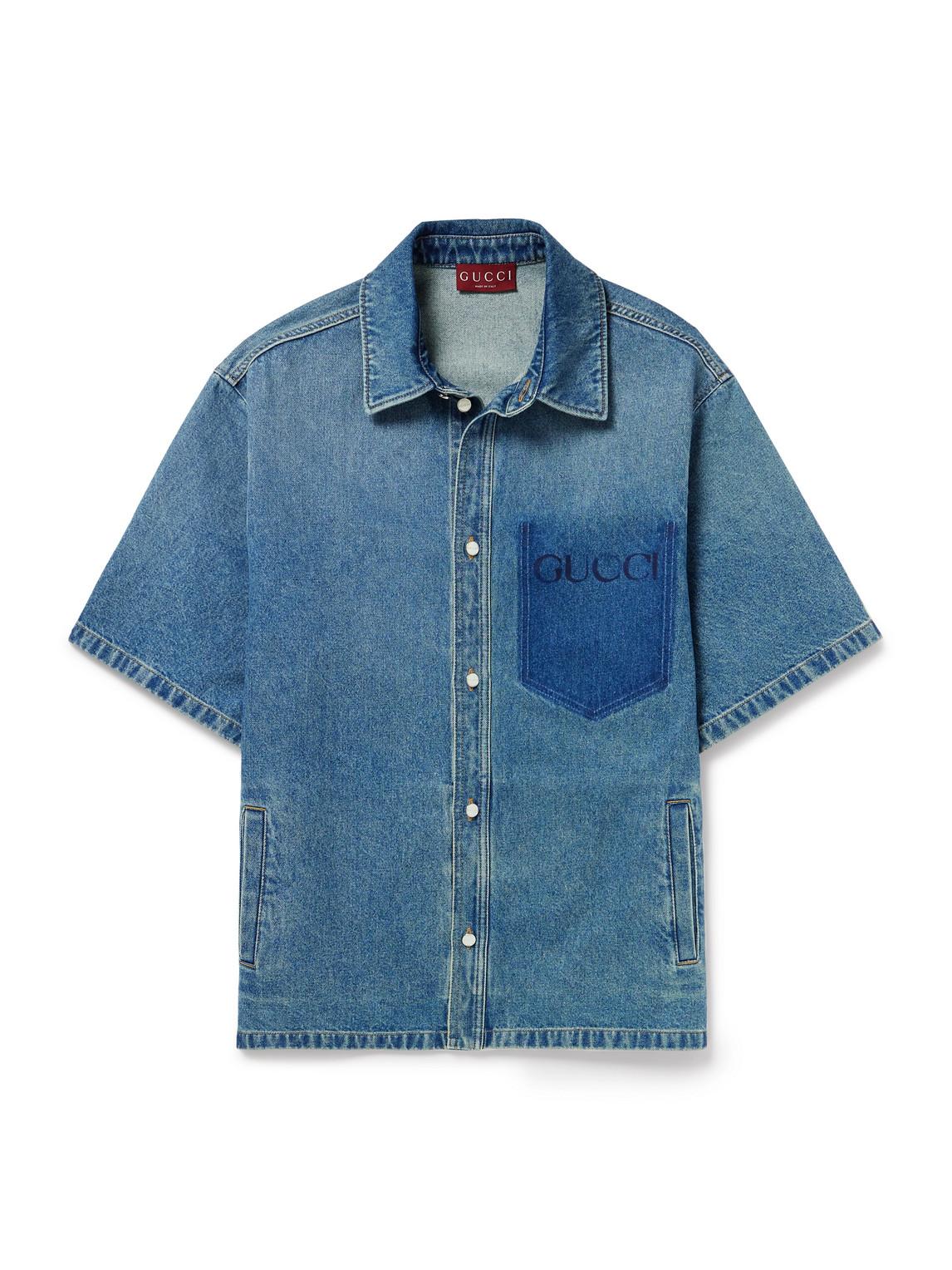 シャツ Gucci Denim Shirt Gucci Oversized Washed Denim Shirt in Blue for Men | Lyst