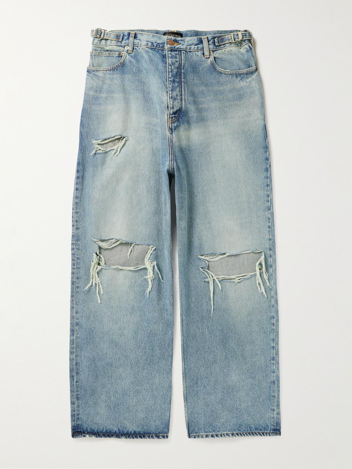 Balenciaga Wide-Leg Distressed Jeans in Blue for Men | Lyst UK