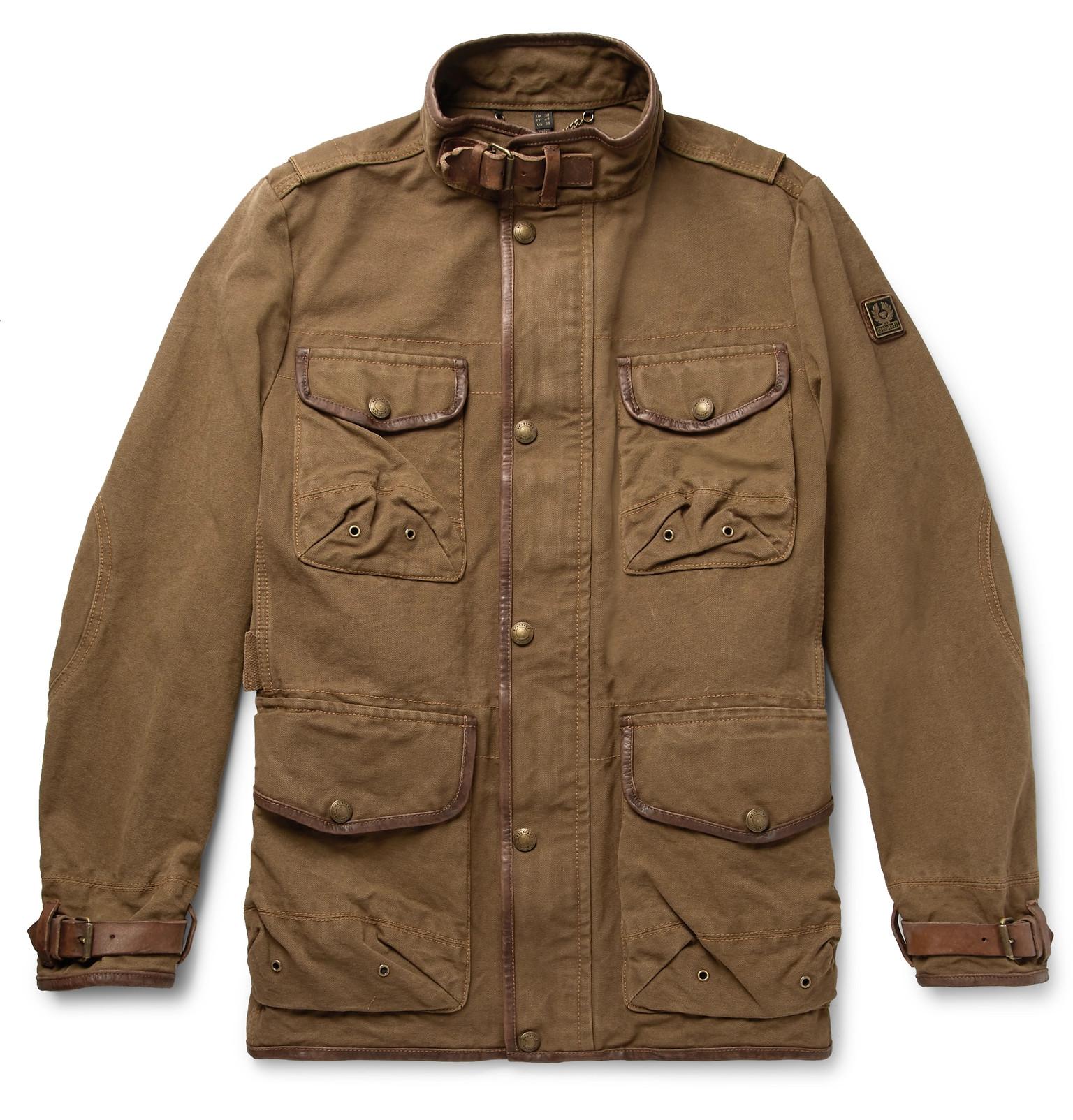 Belstaff Leather-trimmed Cotton-canvas Field Jacket in Brown for Men ...
