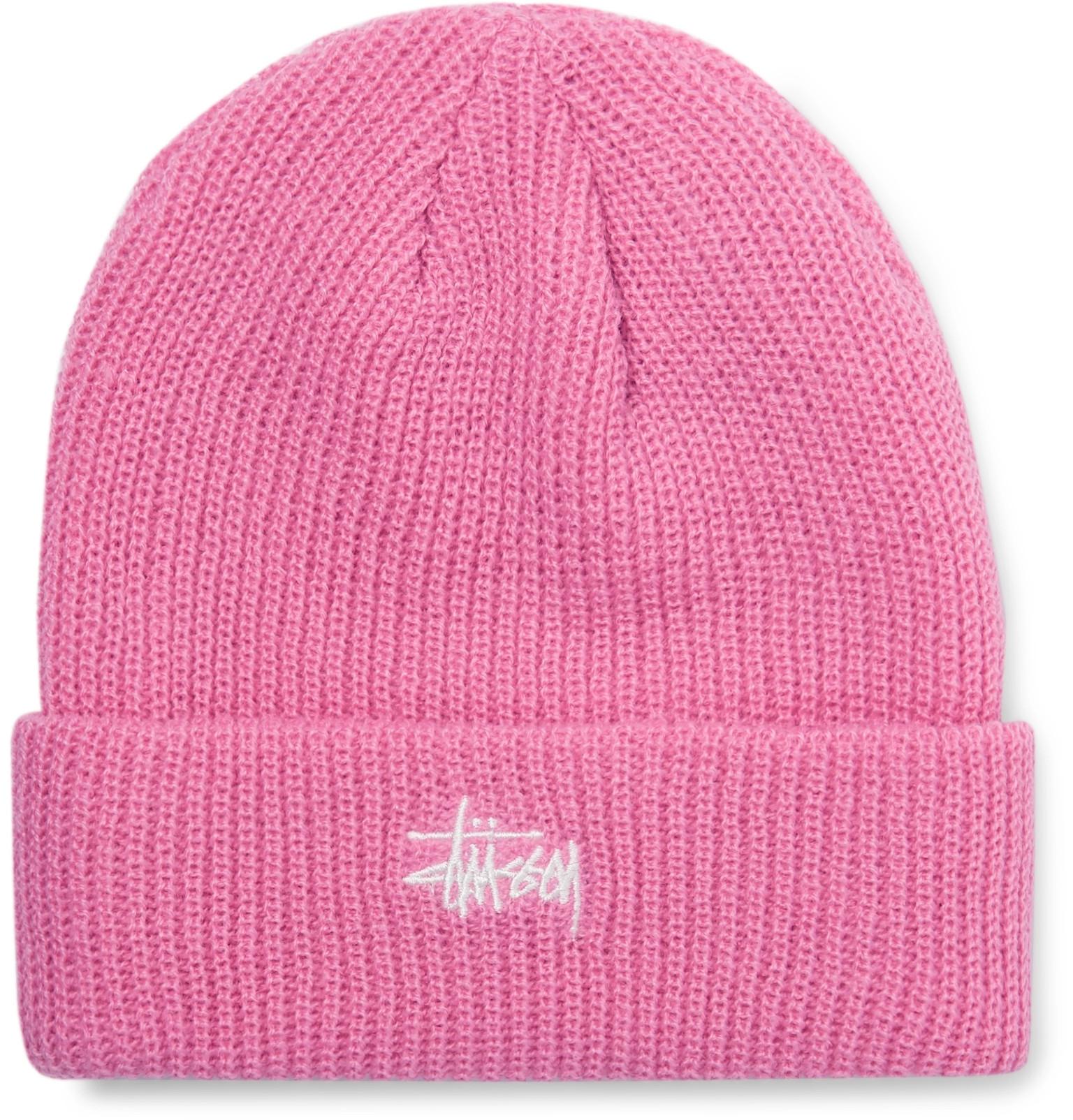 Stussy Synthetic Logoembroidered Ribbedknit Beanie in Pink for Men Lyst