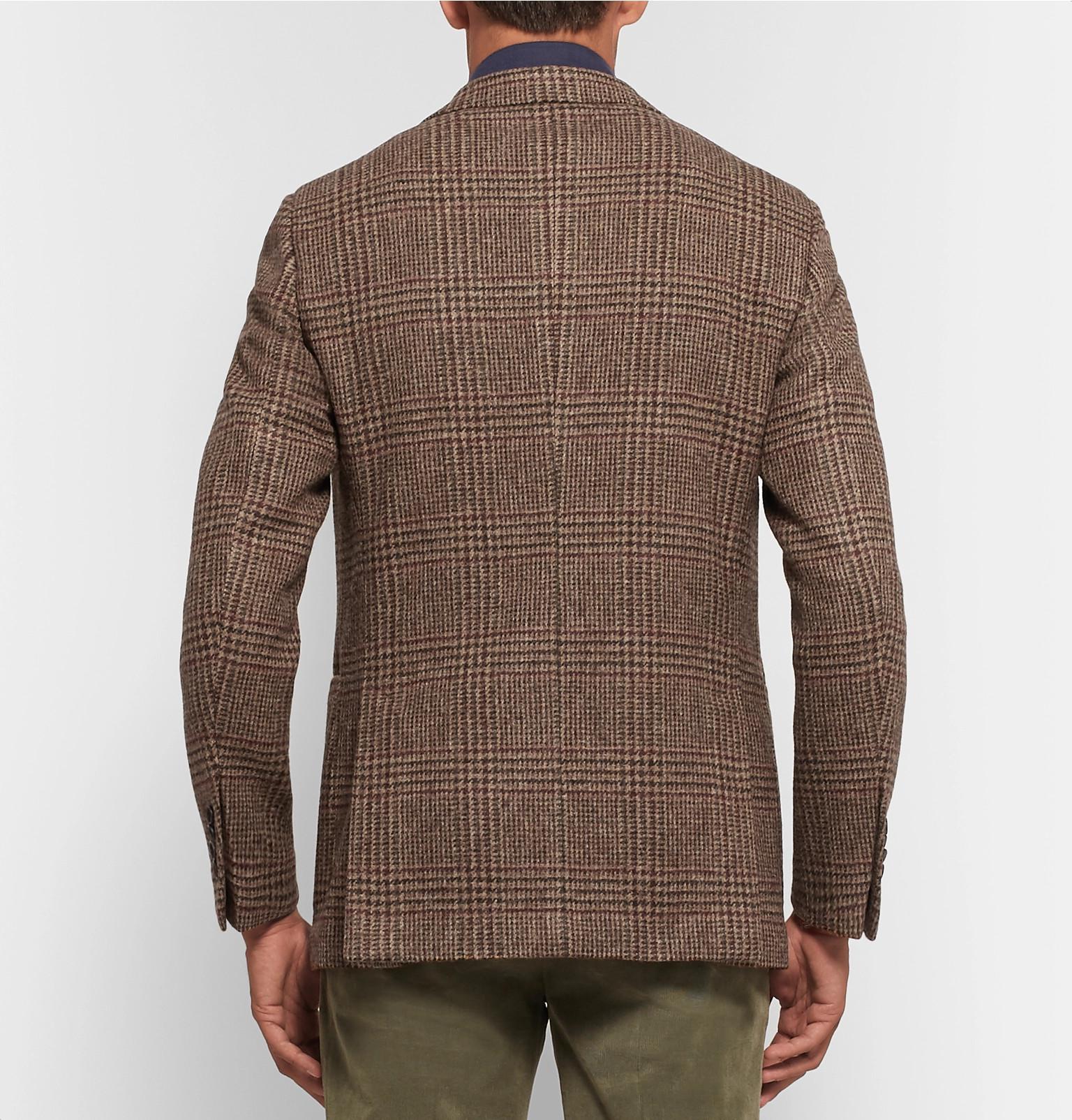 Drake's Lightbrown Slimfit Prince Of Wales Checked Wooltweed Blazer