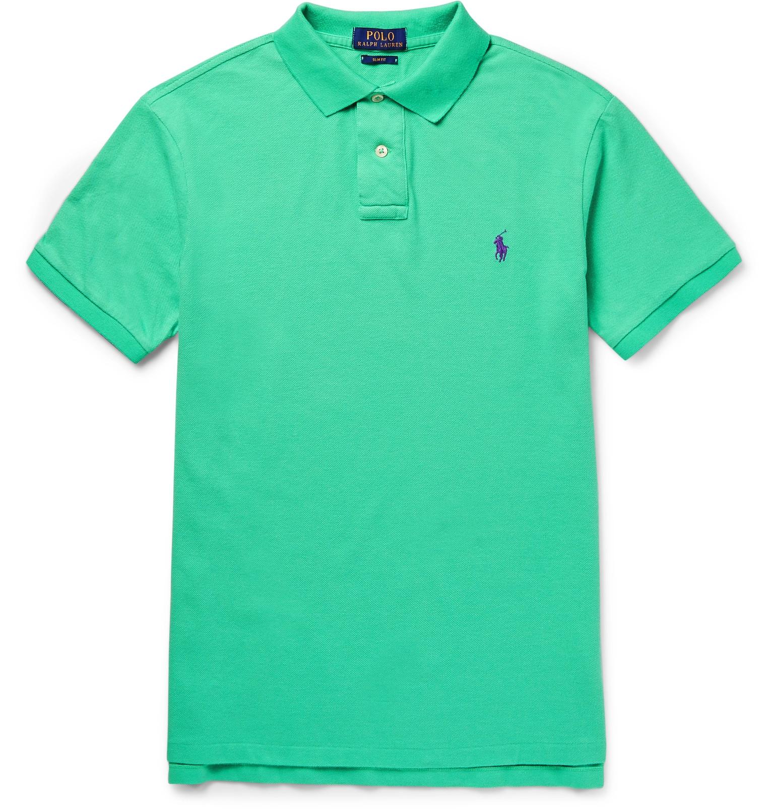 Polo ralph lauren Slim-fit Cotton-piqué Polo Shirt in Green for Men | Lyst