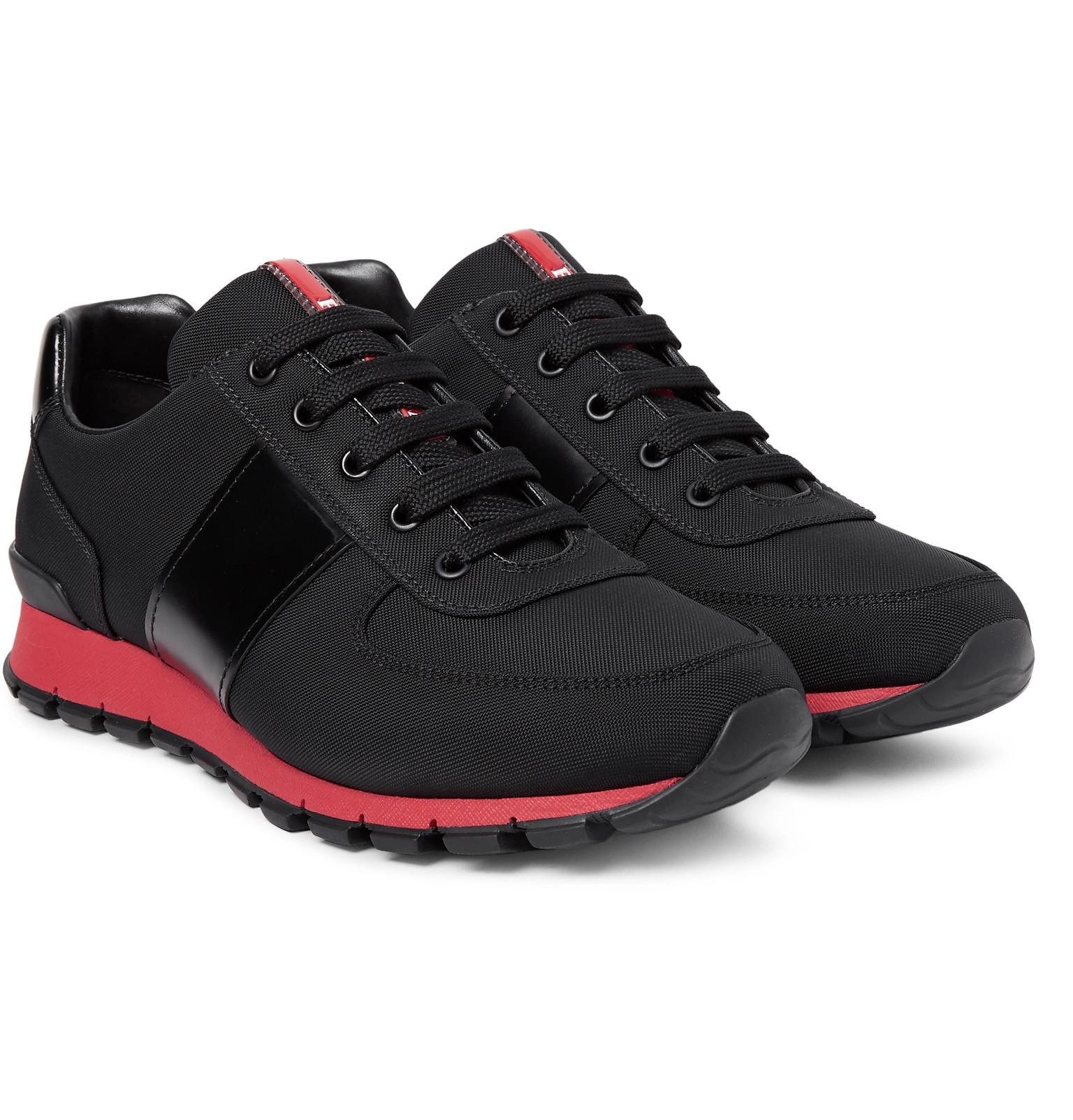 Prada Match Race Leather-trimmed Canvas Sneakers in Black for Men - Lyst