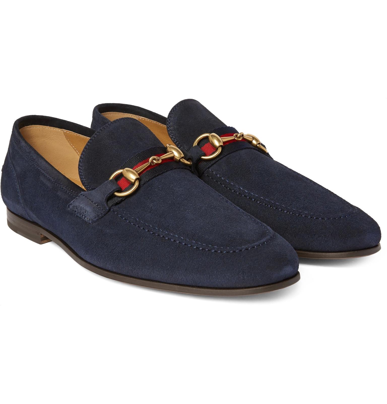 Horsebit Webbing-trimmed Suede Loafers in Blue for Men | Lyst