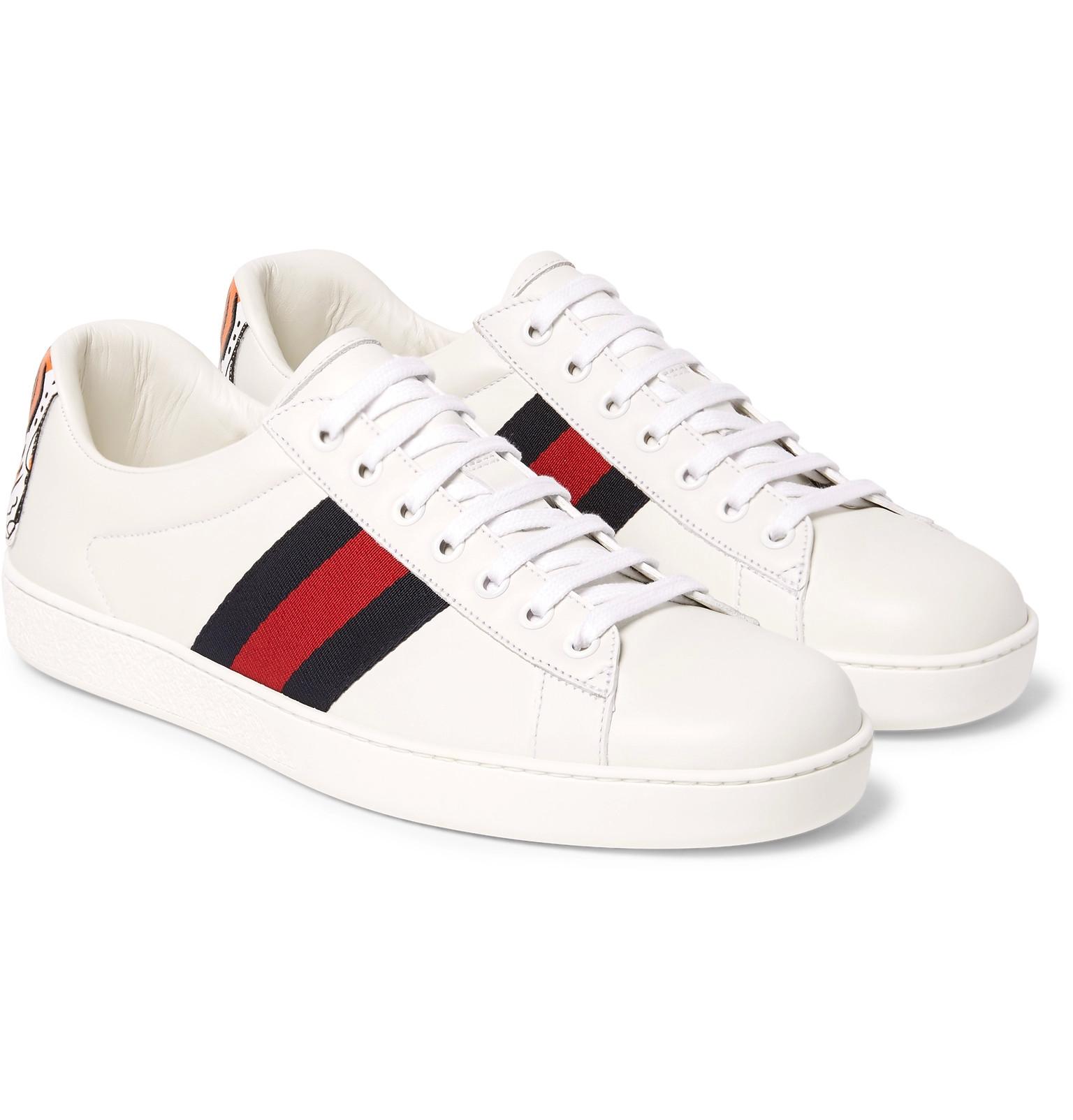 Gucci Ace Watersnake-trimmed Leather Sneakers in White for Men | Lyst