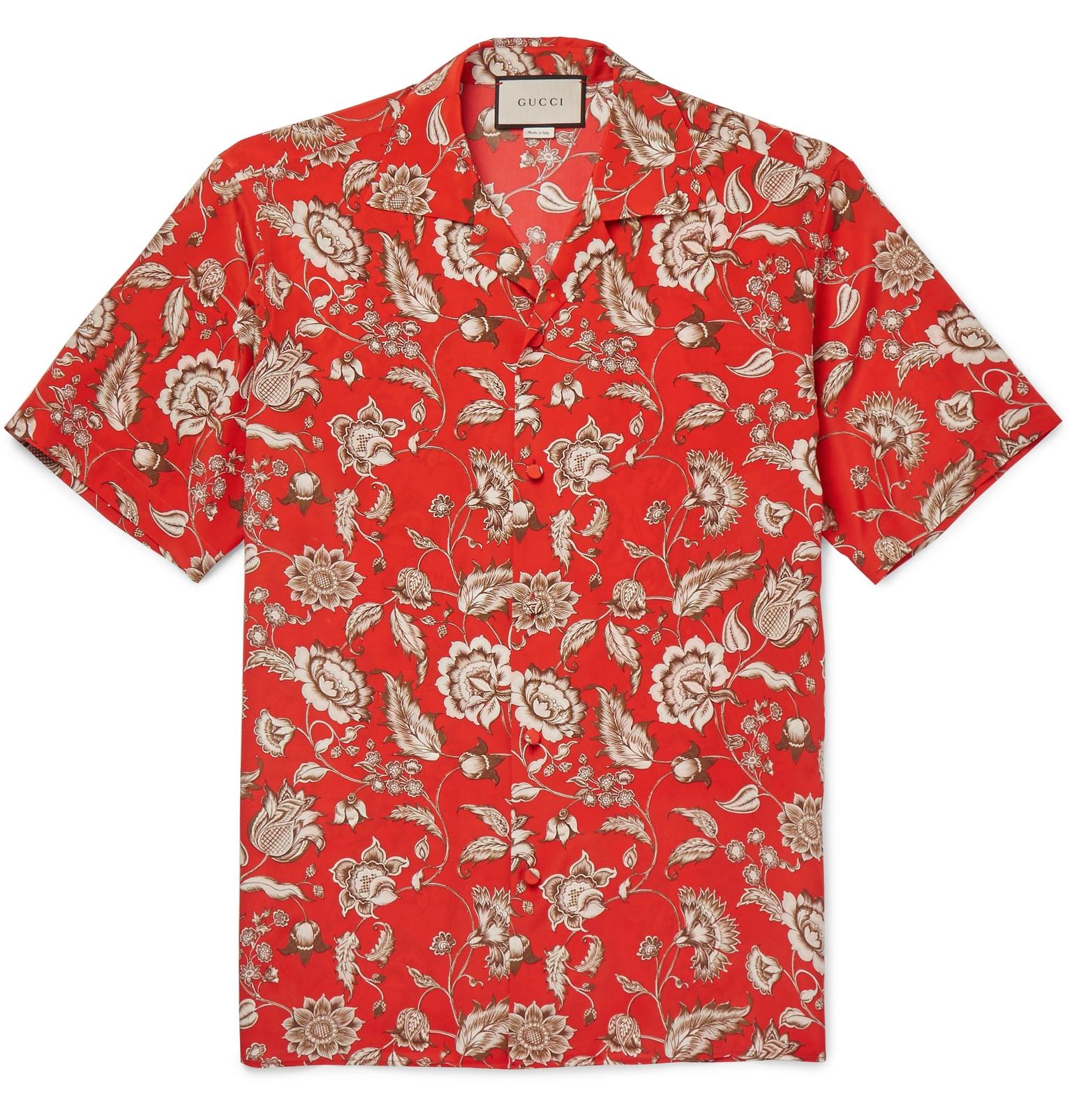 talentfulde Bær bånd Gucci Camp-collar Floral-print Silk Shirt in Red for Men | Lyst