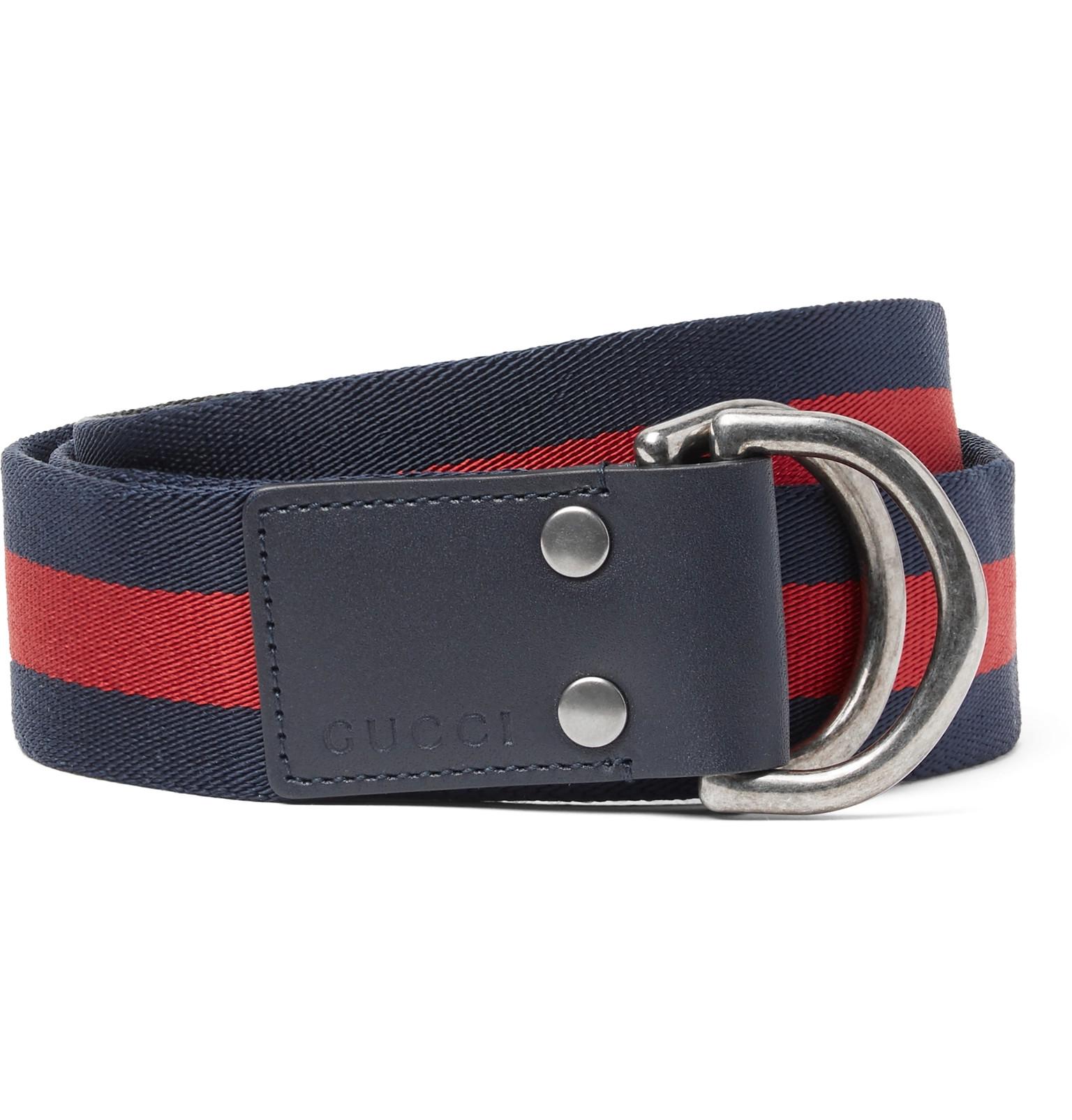 Gucci 4cm Leather-trimmed Striped Webbing Belt in Blue for Men - Lyst