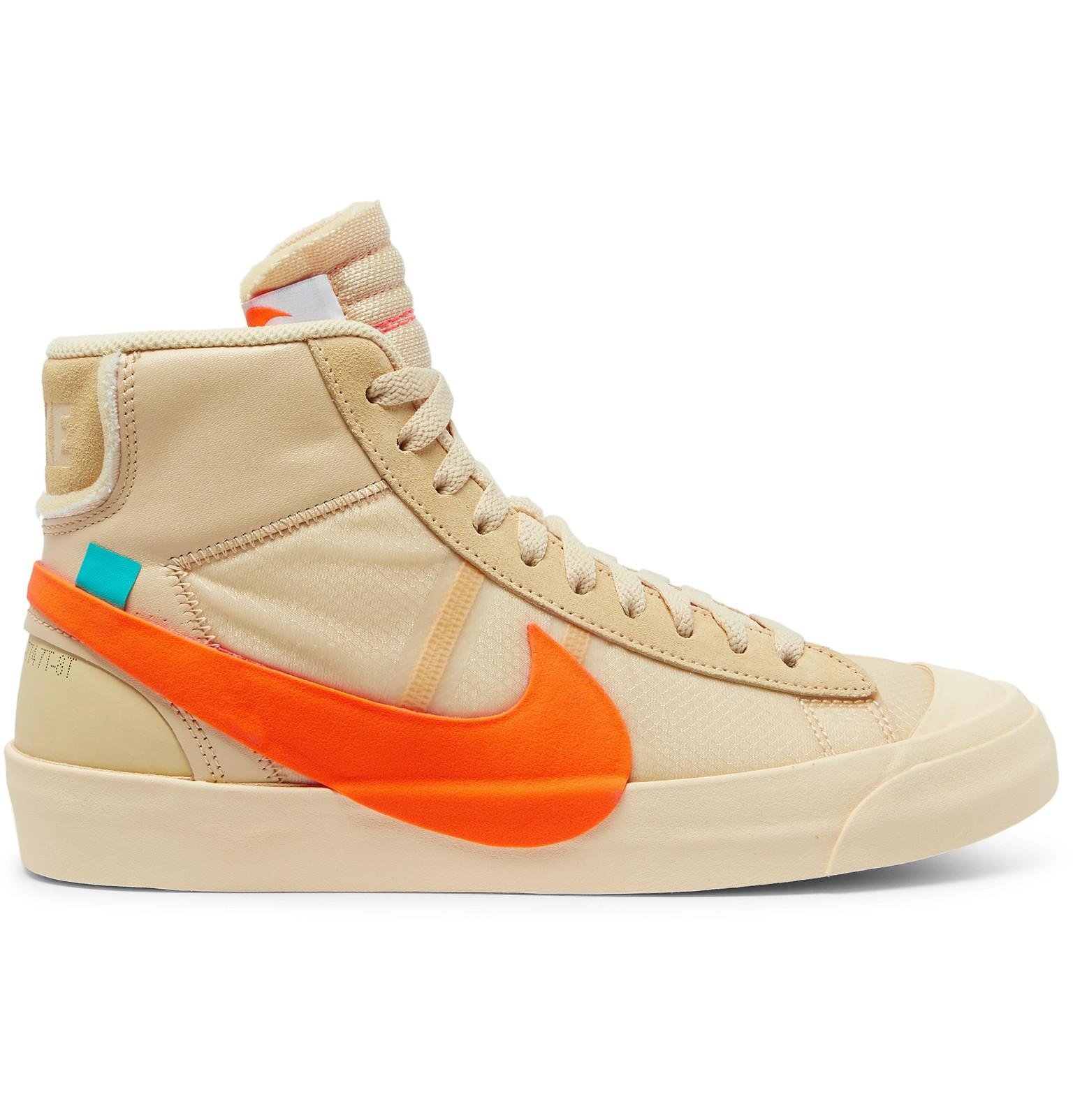 Nike + Off-white The 10 Blazer Leather, Mesh And Suede High-top ...