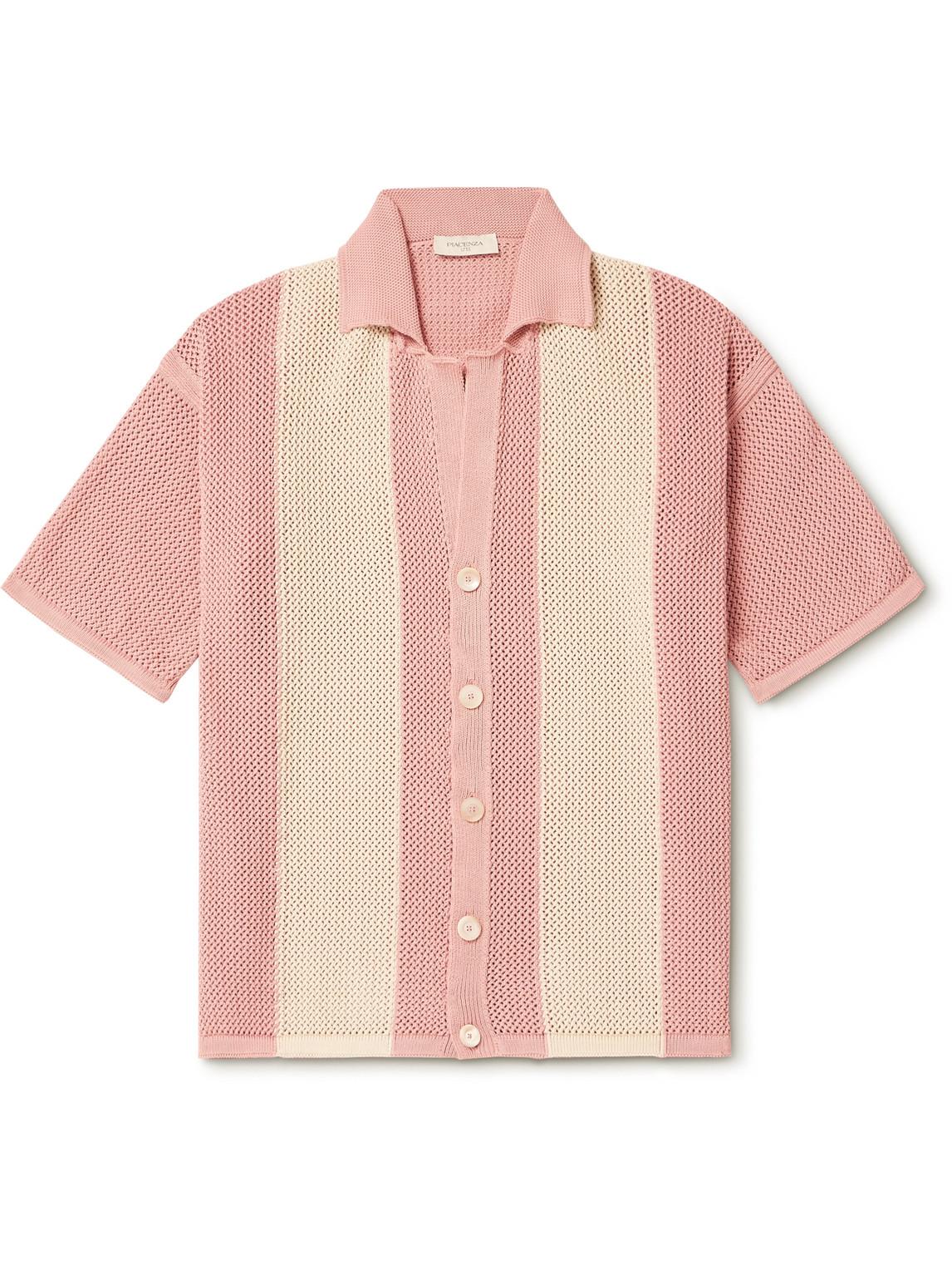 Piacenza Cashmere Striped Crochet-knit Cotton Shirt in Pink for Men | Lyst