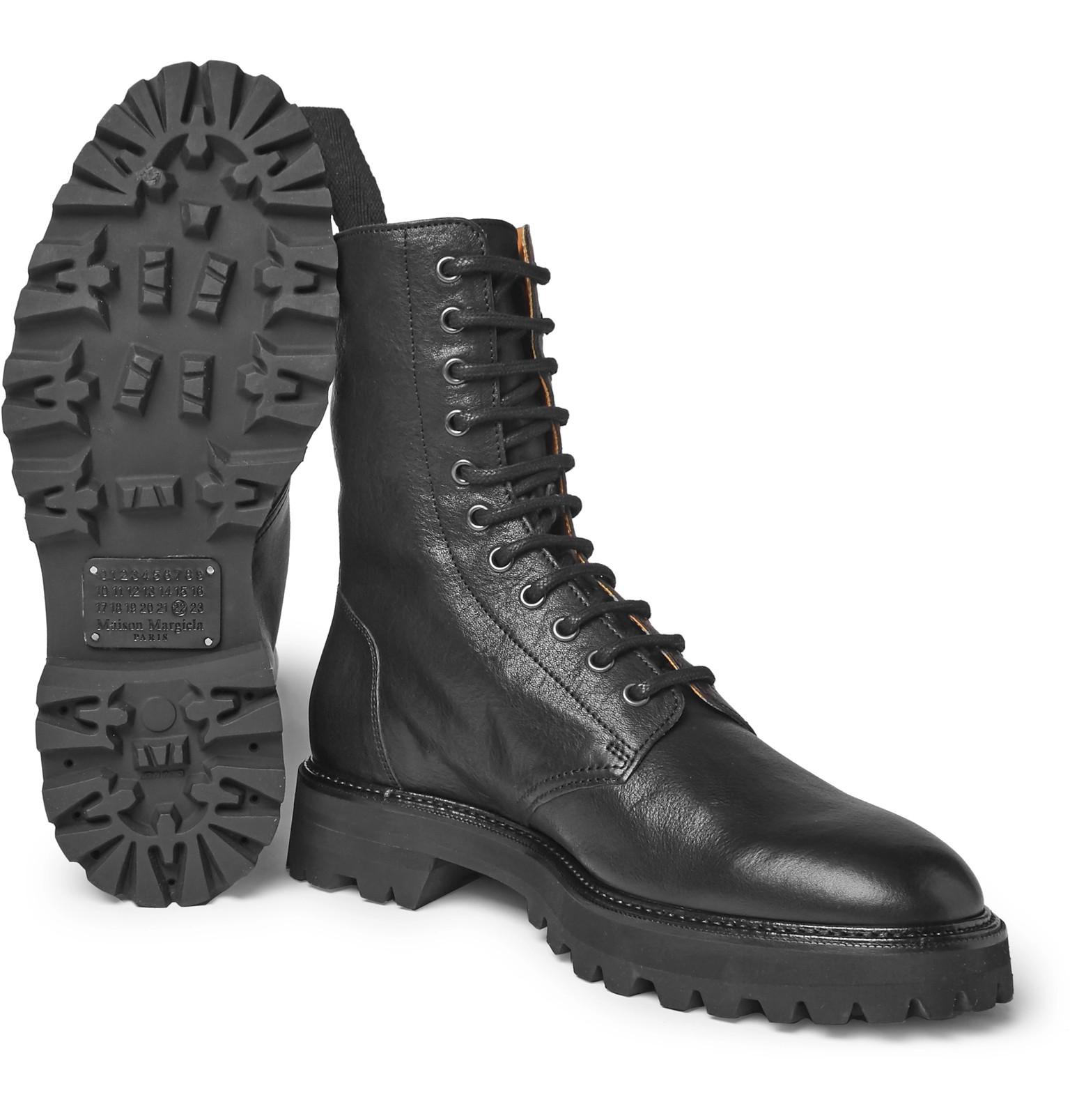 Maison Margiela Leather Combat Boots in Black for Men Lyst