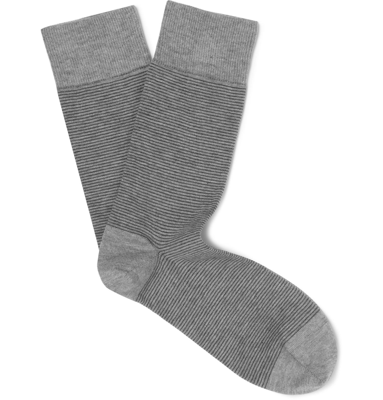 John Smedley Hera Striped Sea Island Cotton-blend Socks in Gray for Men ...