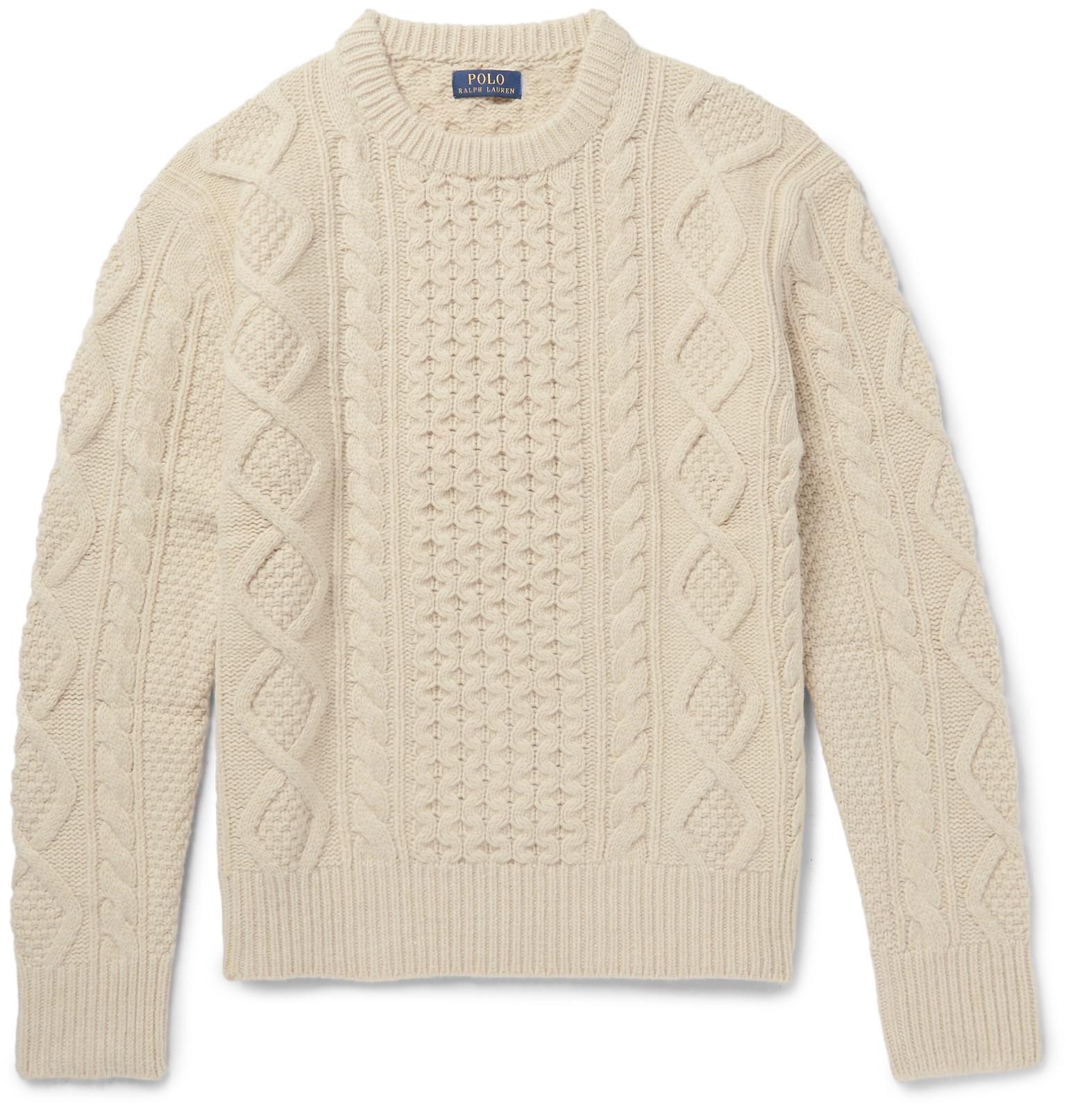 Polo Ralph Lauren Aran-knit Merino Wool-blend Sweater in Cream (Natural ...