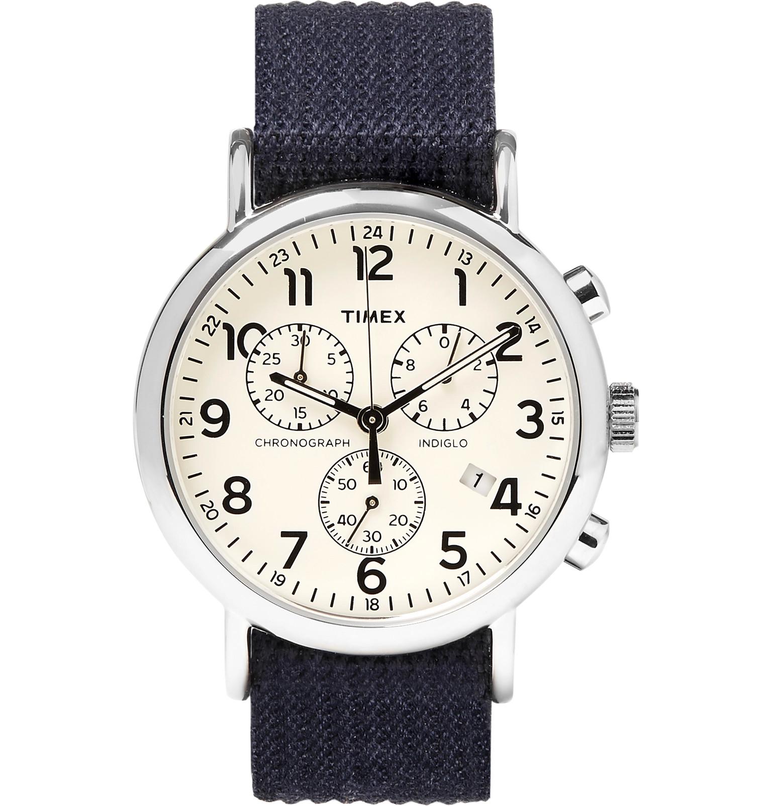 Timex Weekender Stainless Steel And Webbing Chronograph Watch in Blue for Men - Lyst