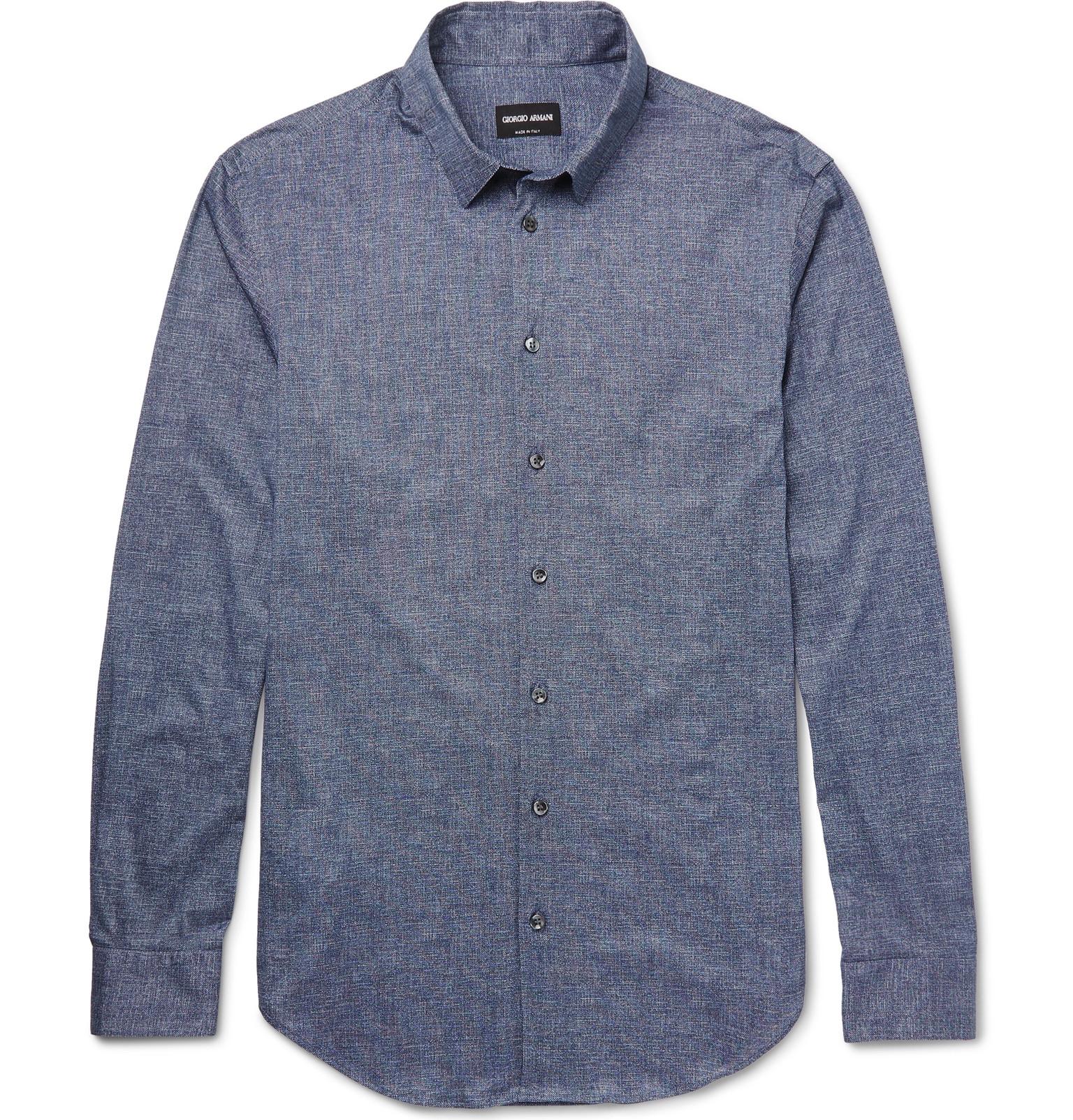 Giorgio armani Slim-fit Printed Cotton Shirt in Blue for Men | Lyst