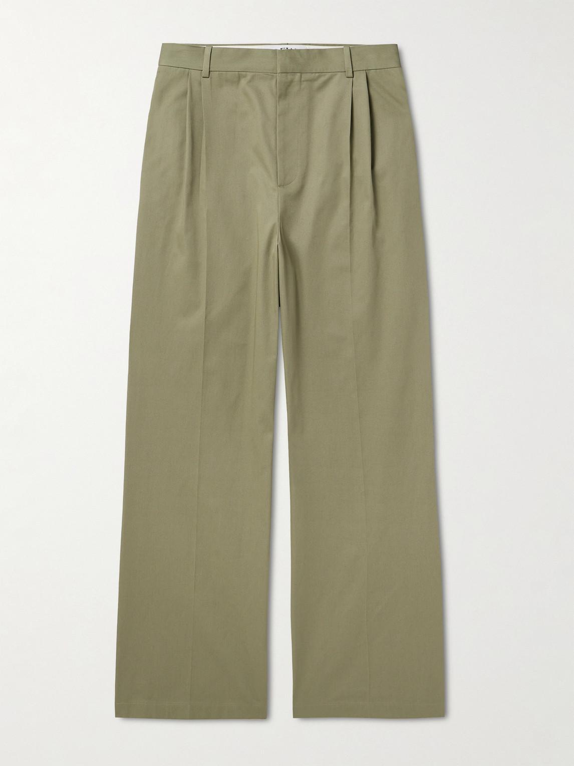 Straight-Leg Pleated Cotton-Twill Trousers