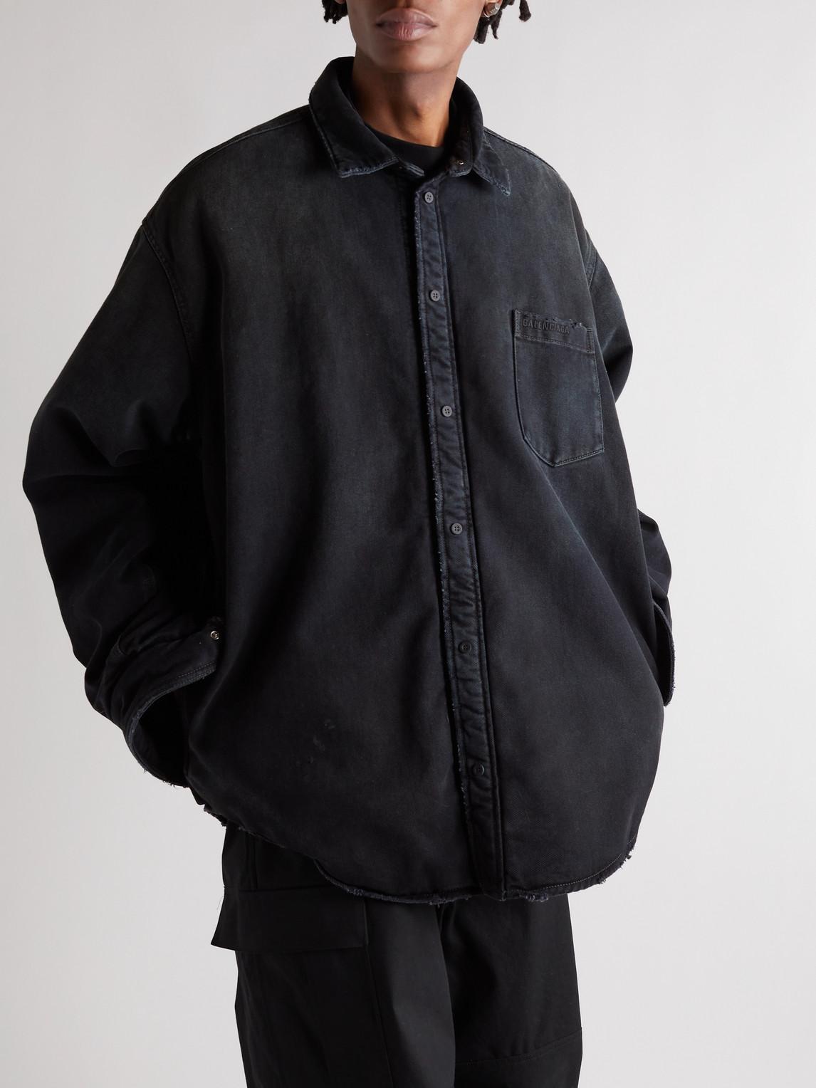 Balenciaga Logo-Embroidered Padded Denim Overshirt in Black for
