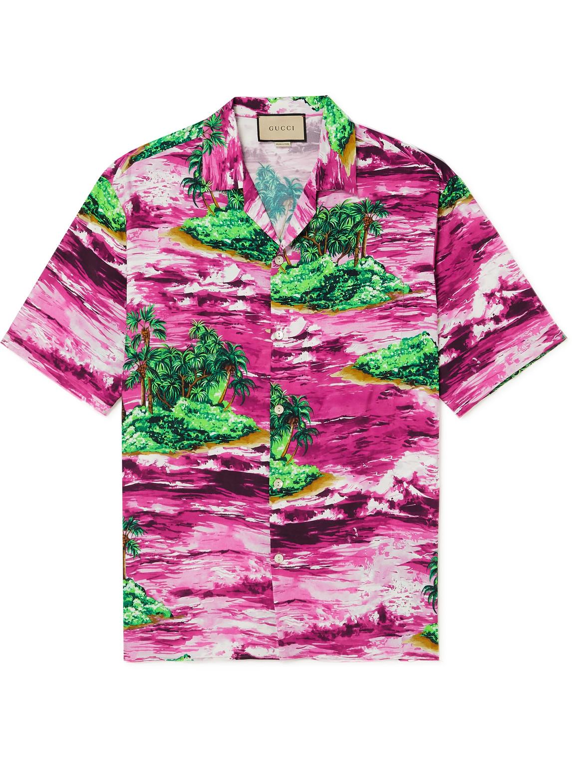 Gucci Camp-collar Printed Voile Shirt in Pink for Men