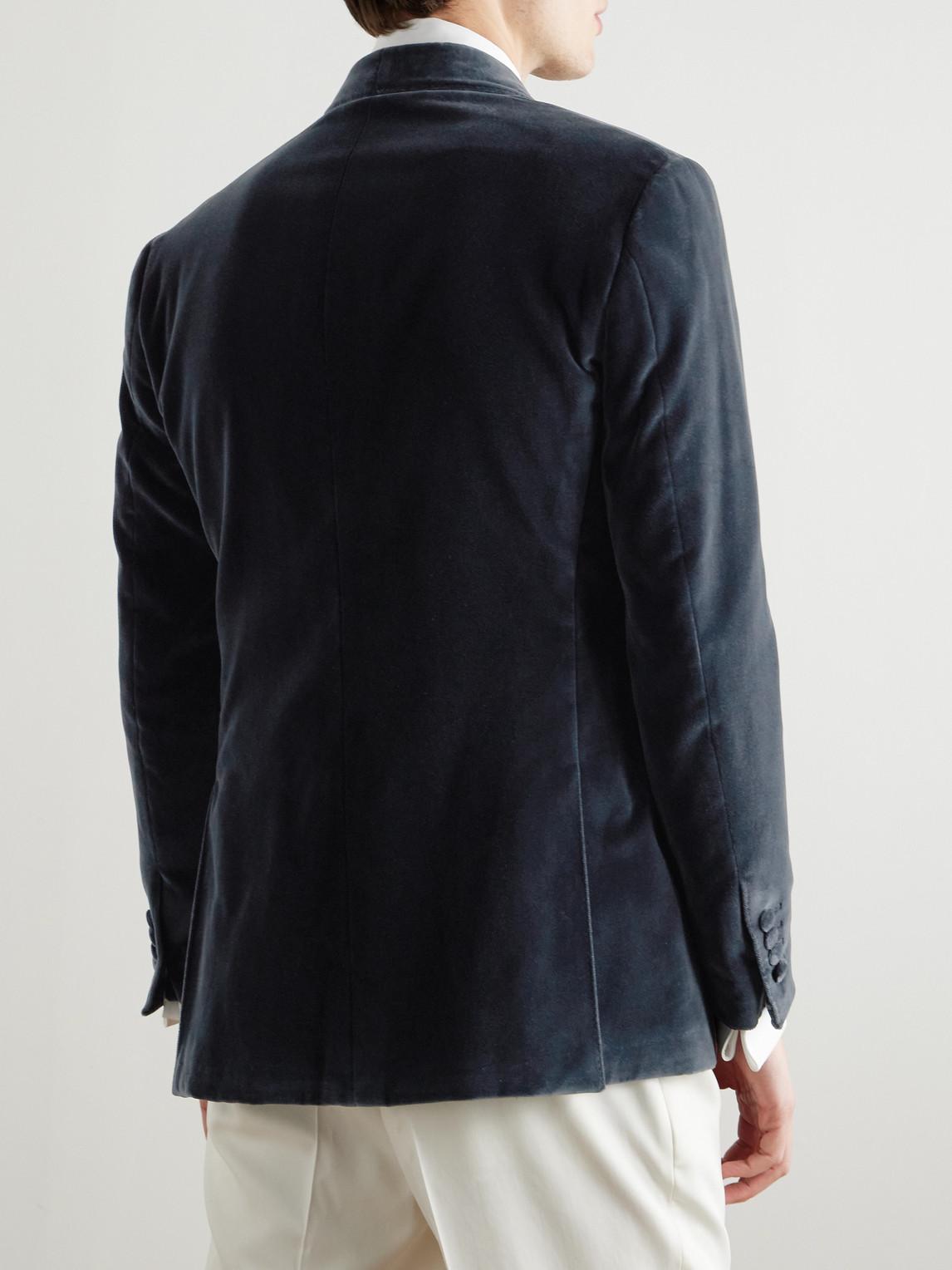 Thom Sweeney Shawl-Lapel Double-Breasted Cotton-Velvet Tuxedo