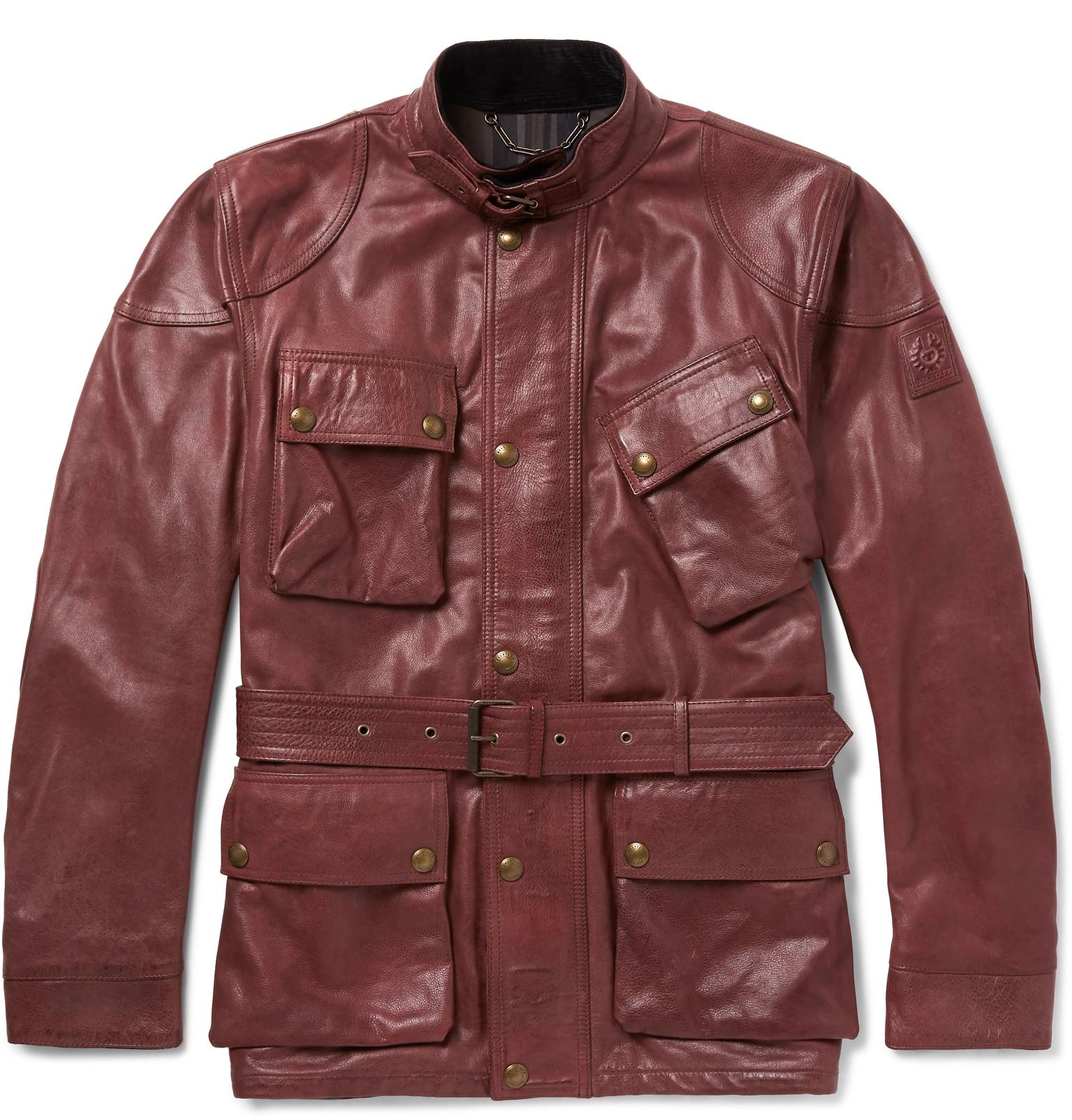 Belstaff Panther Slim-fit Belted Leather Jacket in Red for Men | Lyst